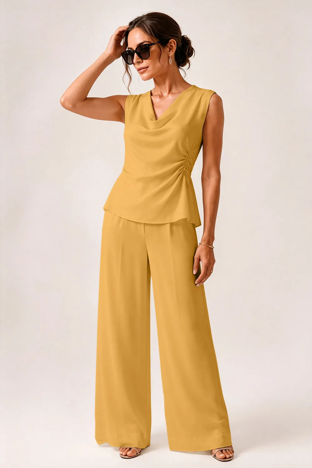 Modern Draped Sleeveless Wedding Guest Jumpsuit