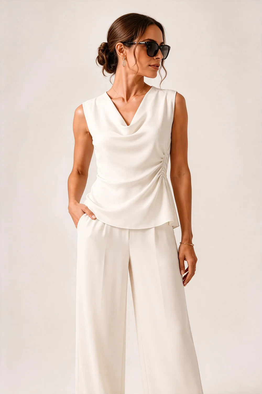 Modern Draped Sleeveless Wedding Guest Jumpsuit