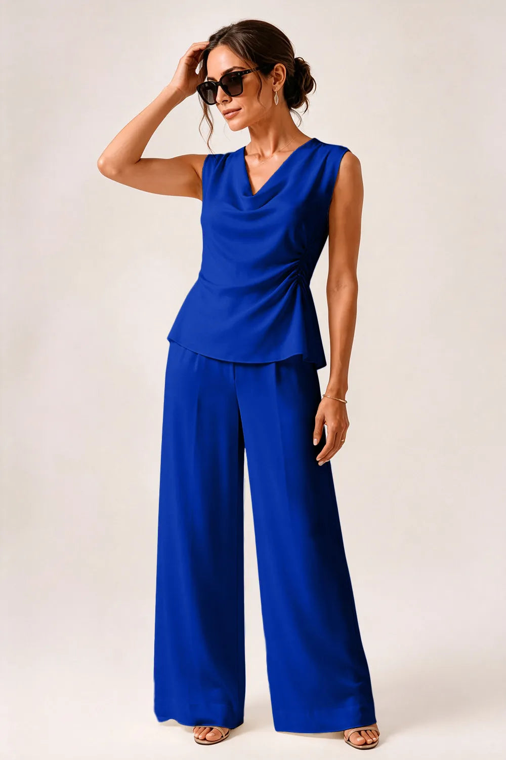 Modern Draped Sleeveless Wedding Guest Jumpsuit