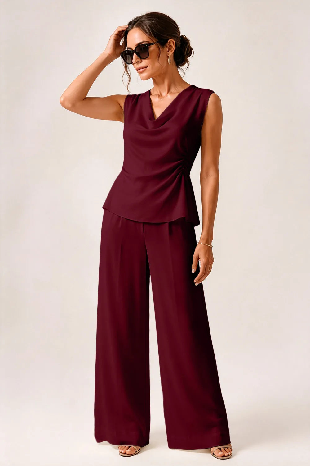 Modern Draped Sleeveless Wedding Guest Jumpsuit