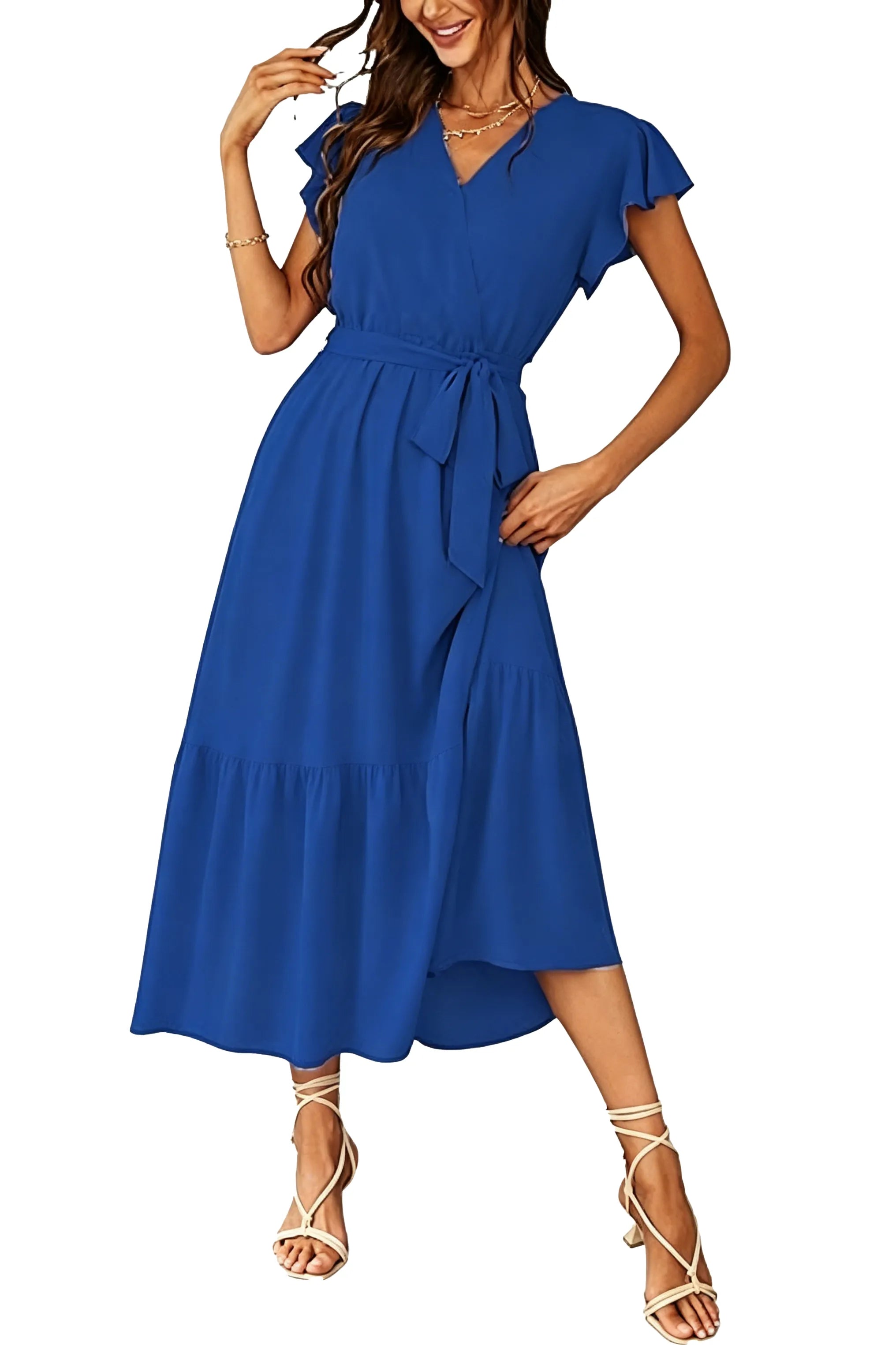 Flowy A-Line Chiffon Ruffle Hem Midi Dress