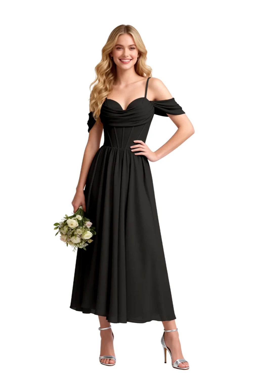 Floaty Tea Length Chiffon Formal Dress