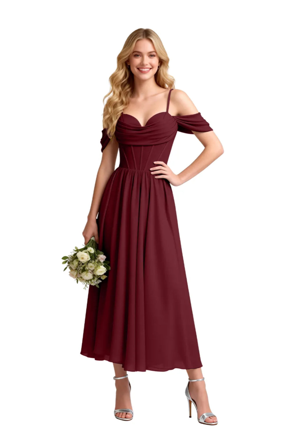 Floaty Tea Length Chiffon Formal Dress