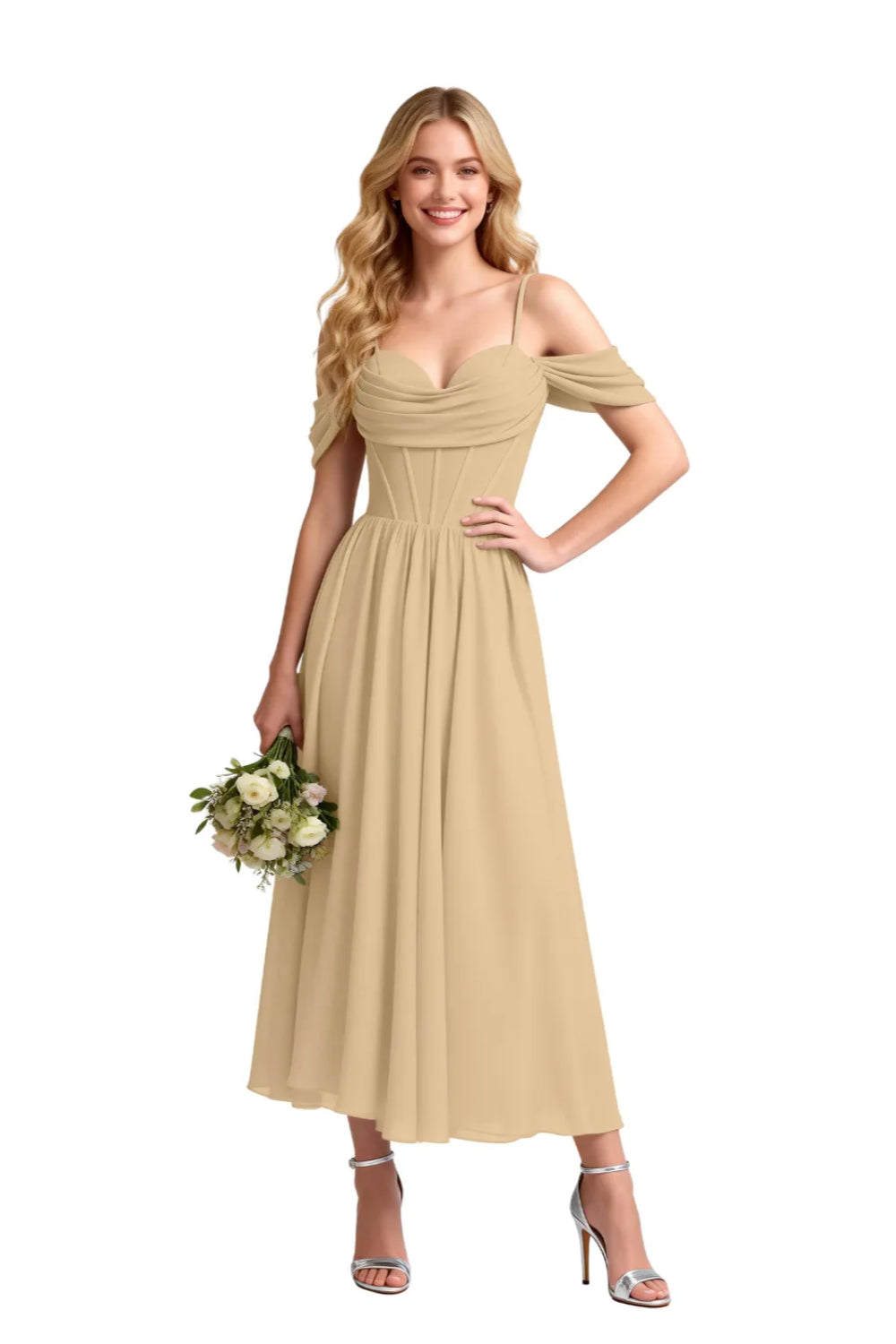 Floaty Tea Length Chiffon Formal Dress