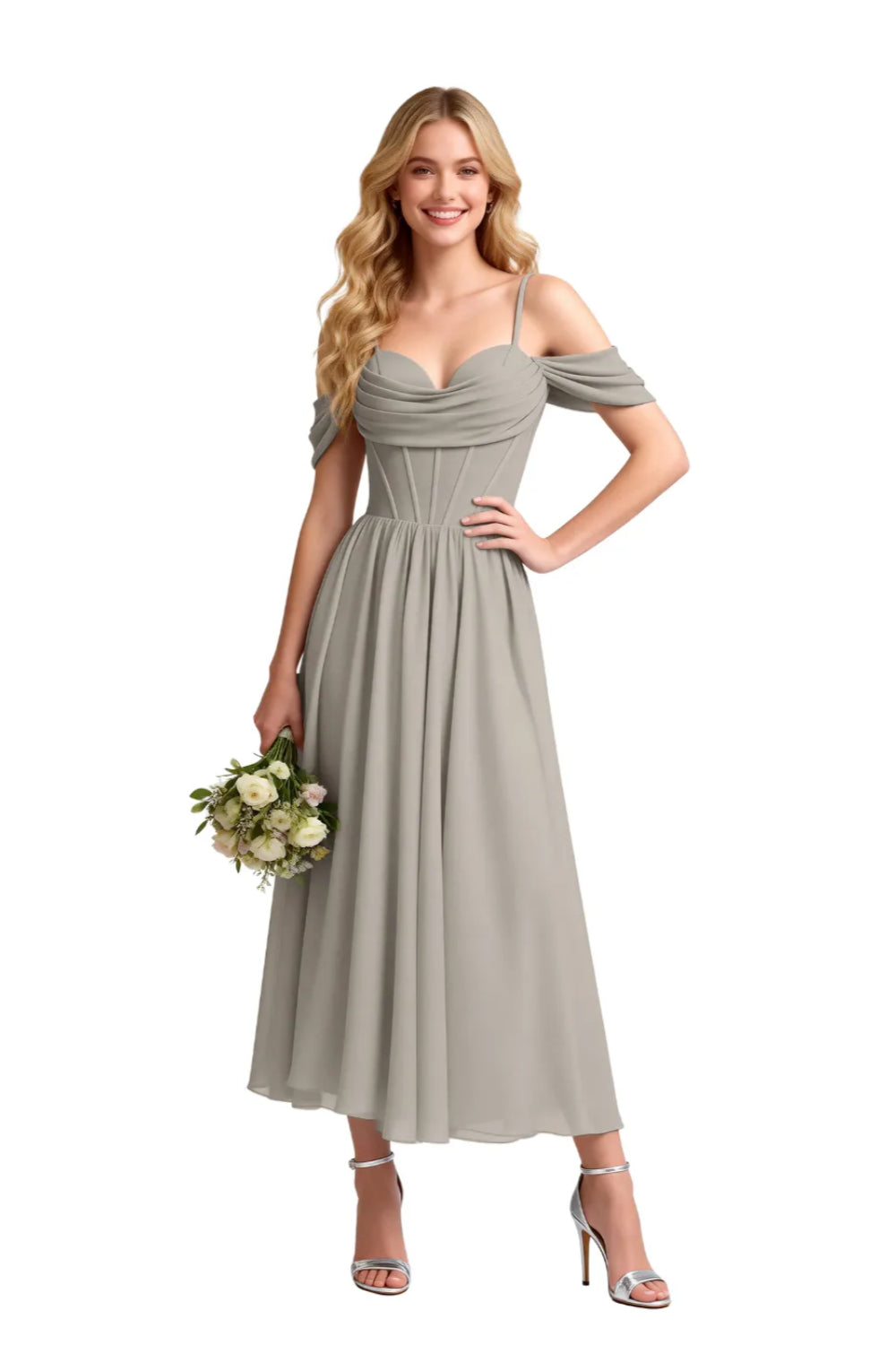 Floaty Tea Length Chiffon Formal Dress
