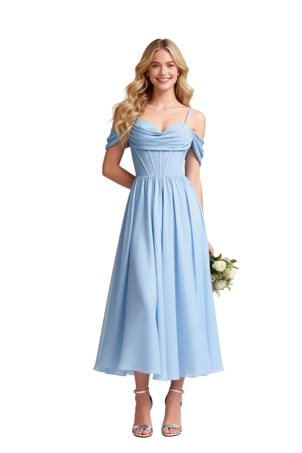 Floaty Tea Length Chiffon Formal Dress