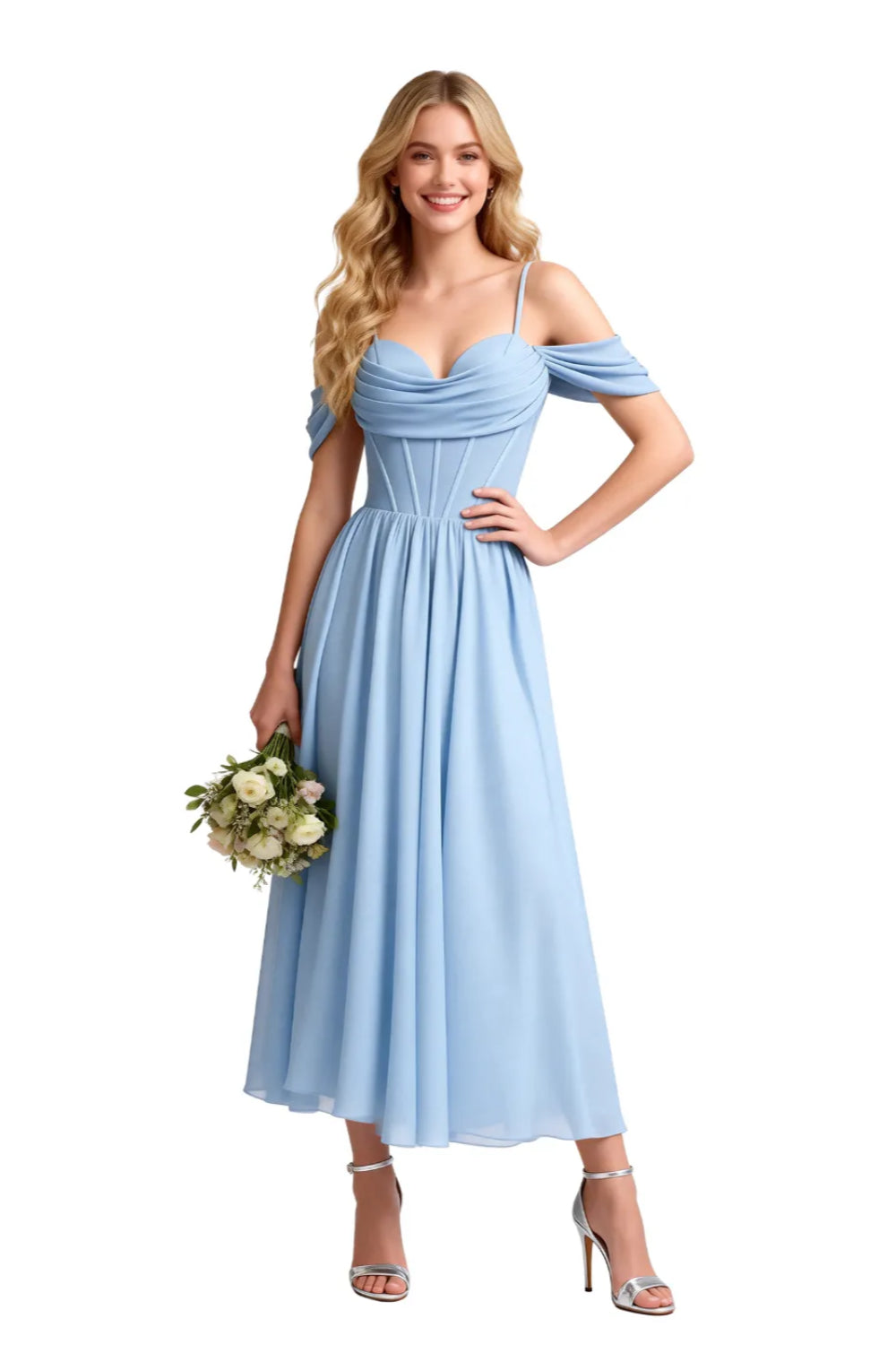 Floaty Tea Length Chiffon Formal Dress