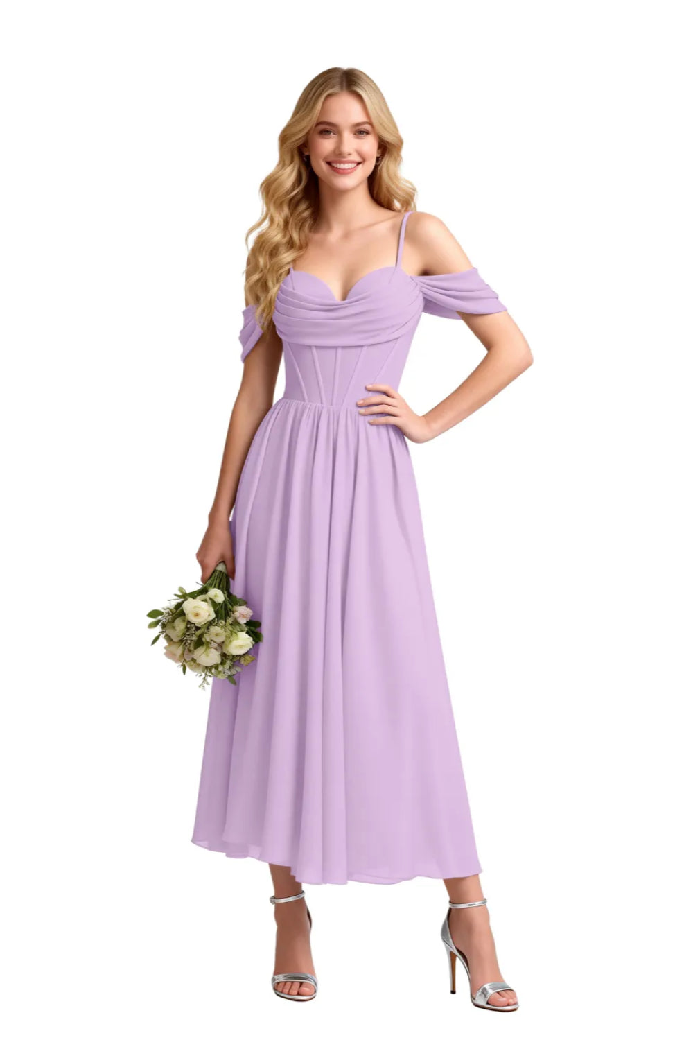 Floaty Tea Length Chiffon Formal Dress