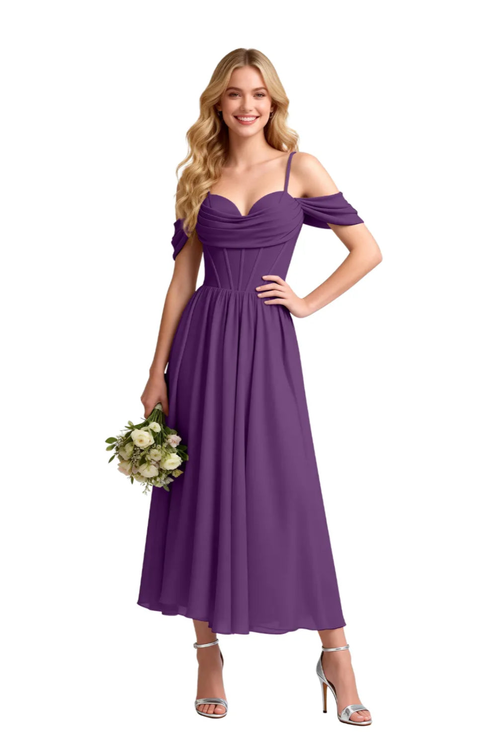 Floaty Tea Length Chiffon Formal Dress