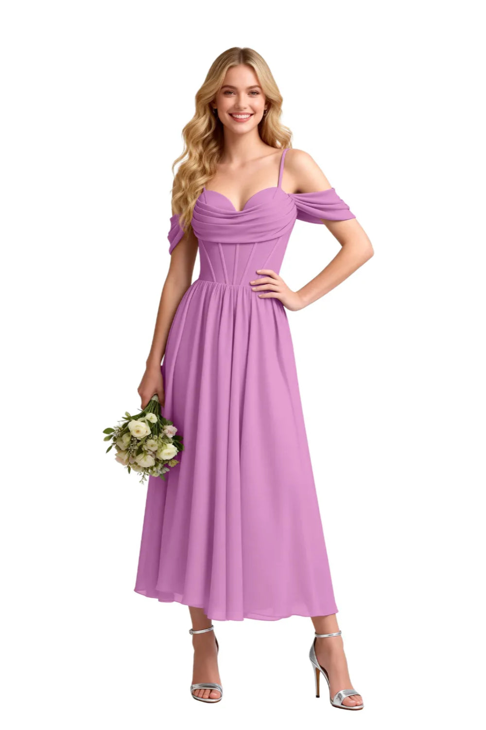 Floaty Tea Length Chiffon Formal Dress