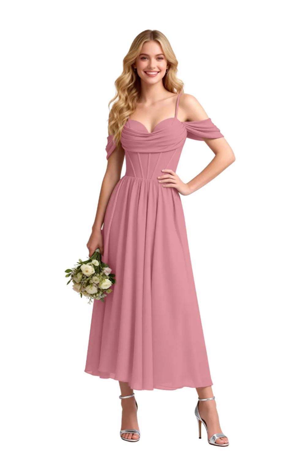 Floaty Tea Length Chiffon Formal Dress