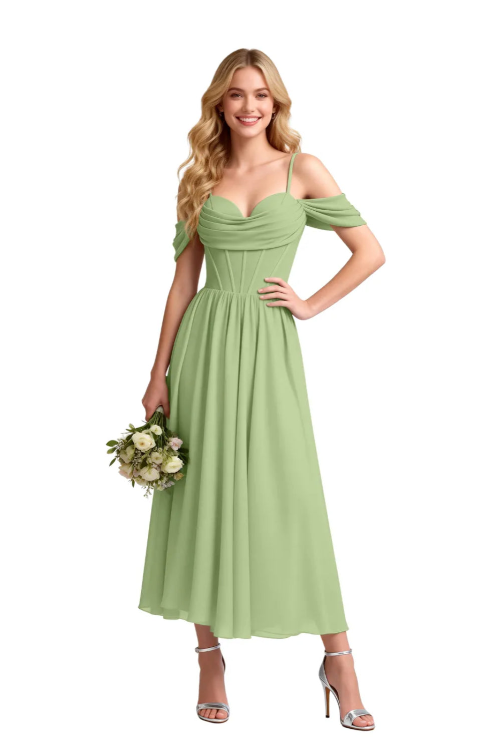 Floaty Tea Length Chiffon Formal Dress