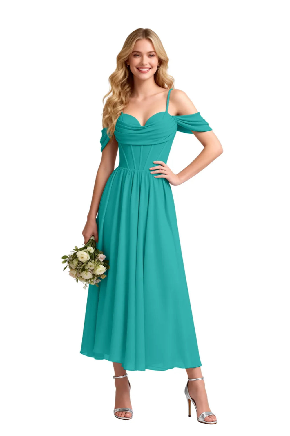 Floaty Tea Length Chiffon Formal Dress