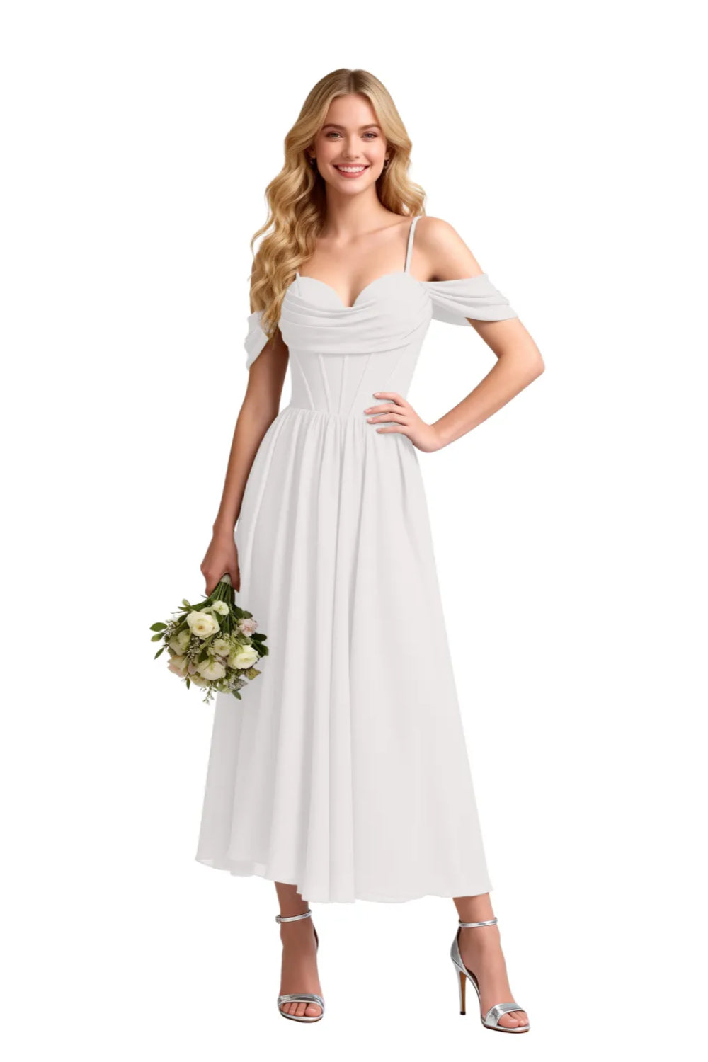 Floaty Tea Length Chiffon Formal Dress