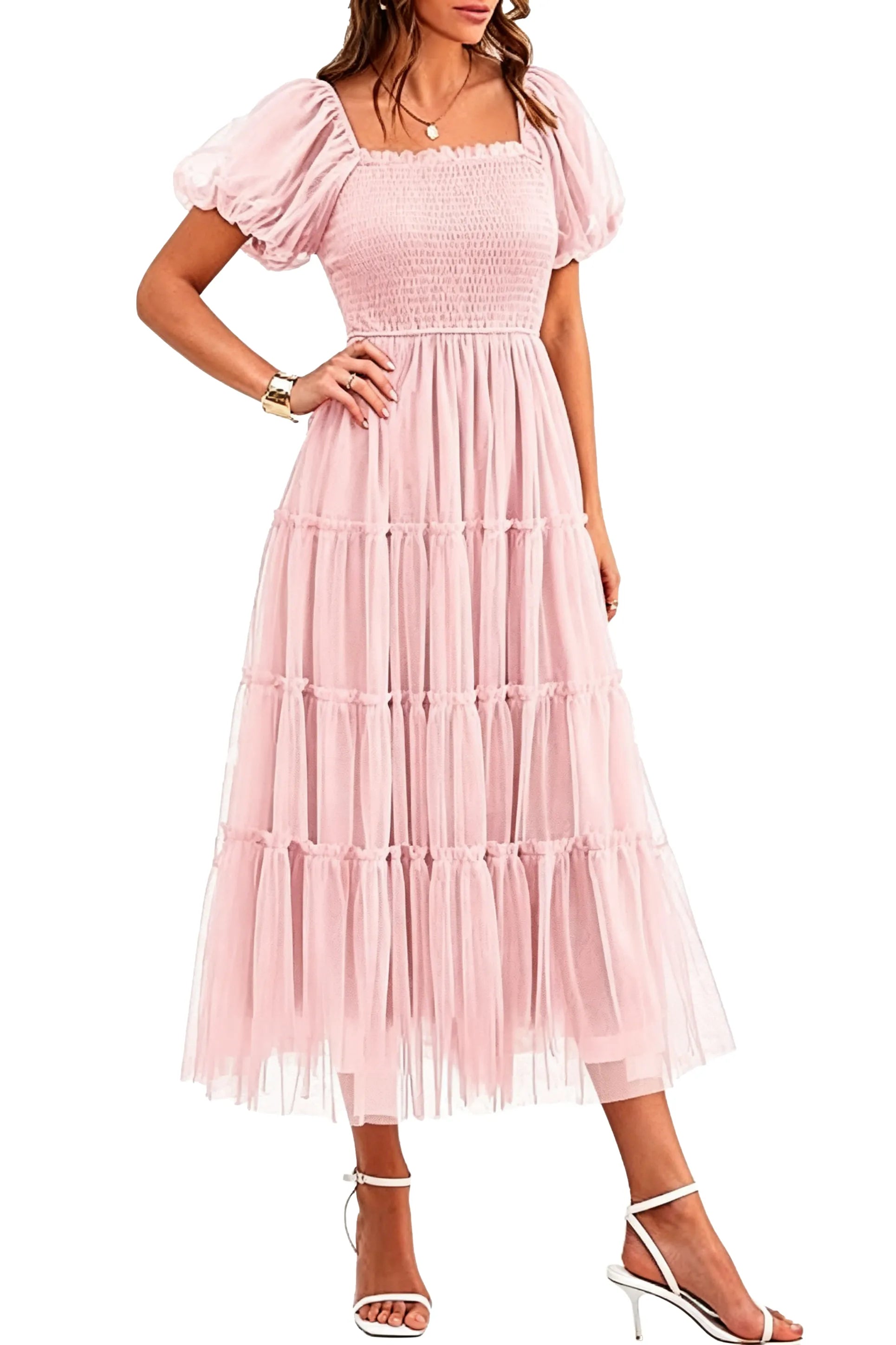 Fit and Flare Puff Sleeve Formal Dress