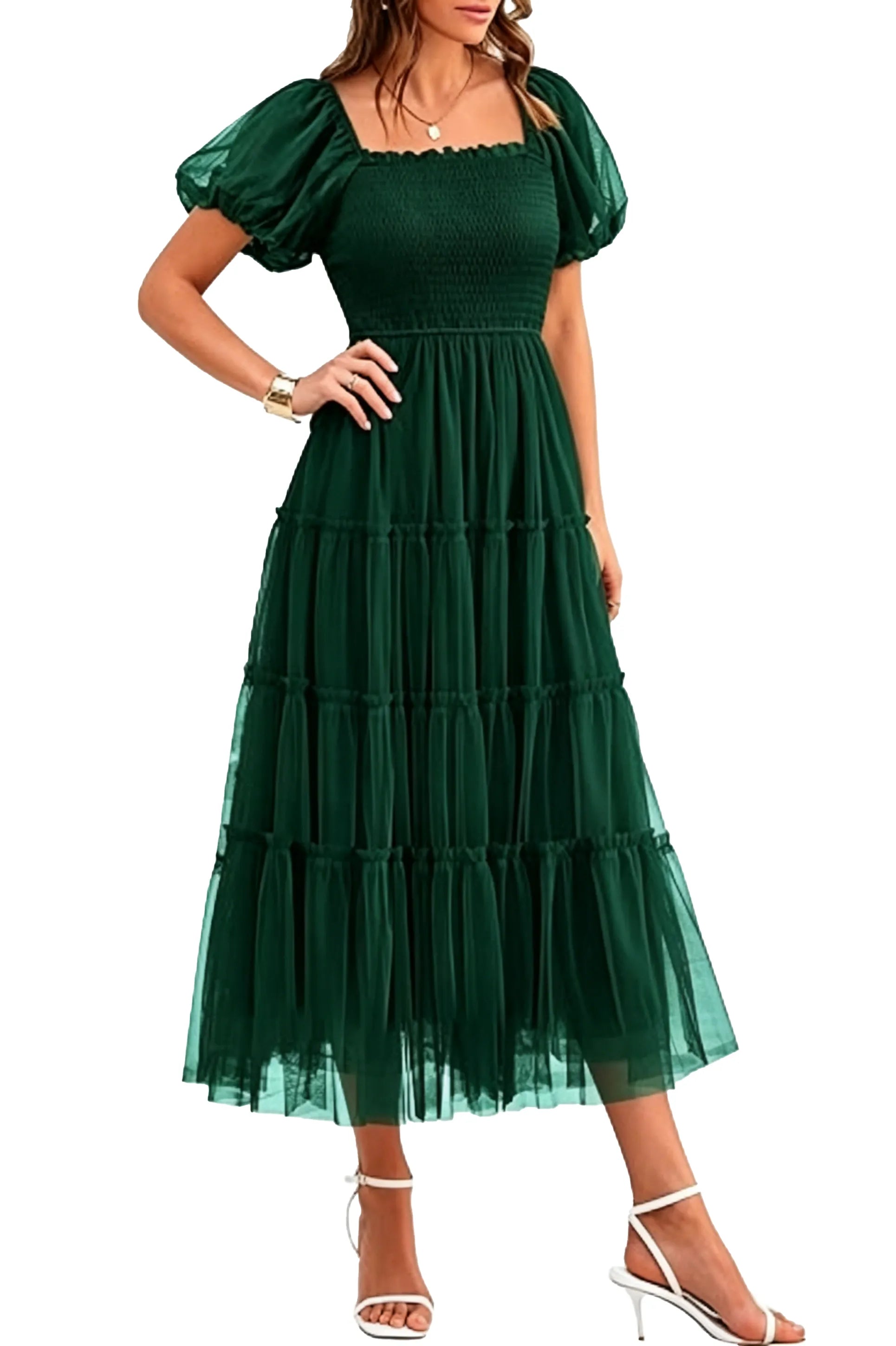 Fit and Flare Puff Sleeve Formal Dress