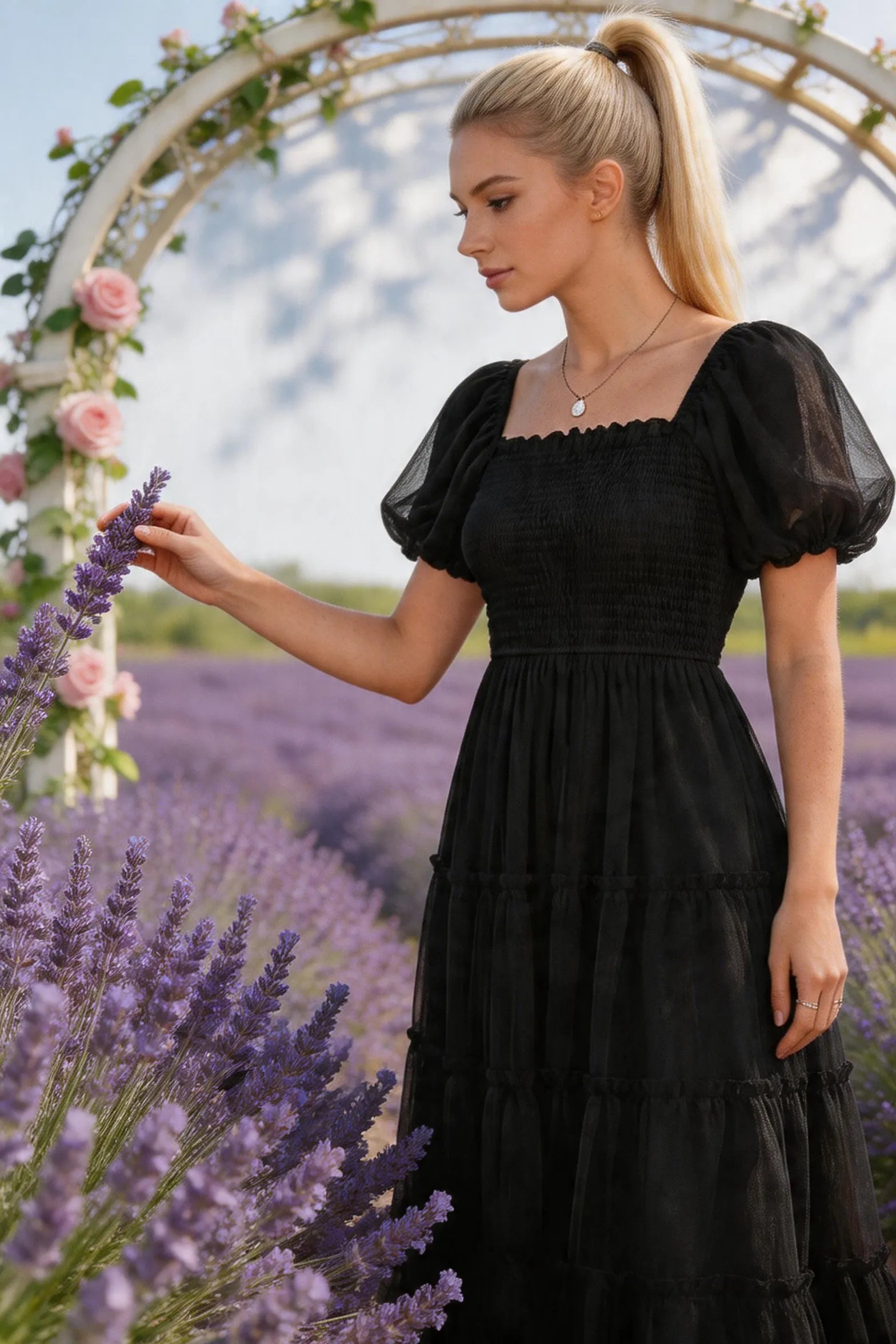 Fit and Flare Puff Sleeve Formal Dress