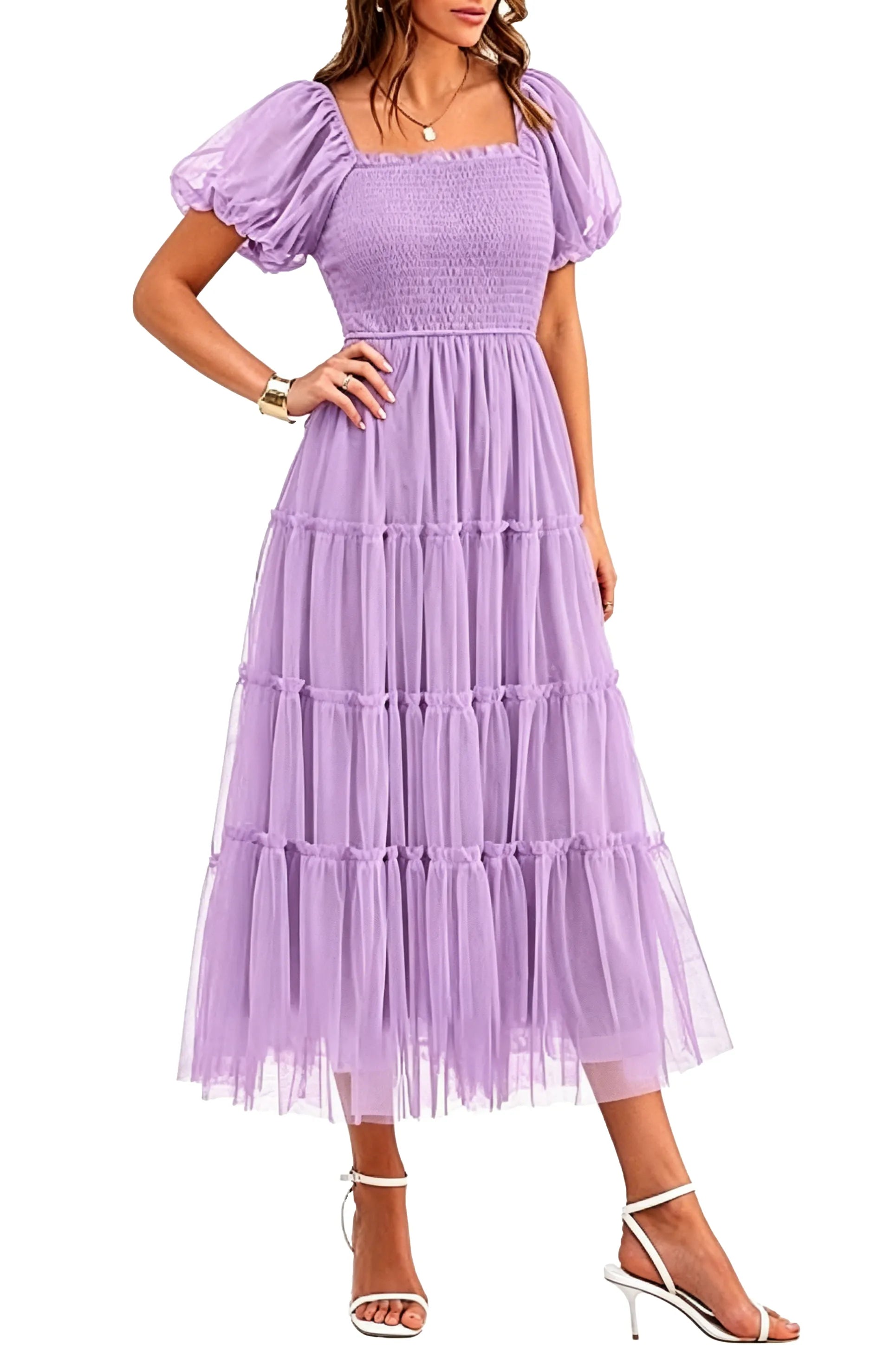 Fit and Flare Puff Sleeve Formal Dress