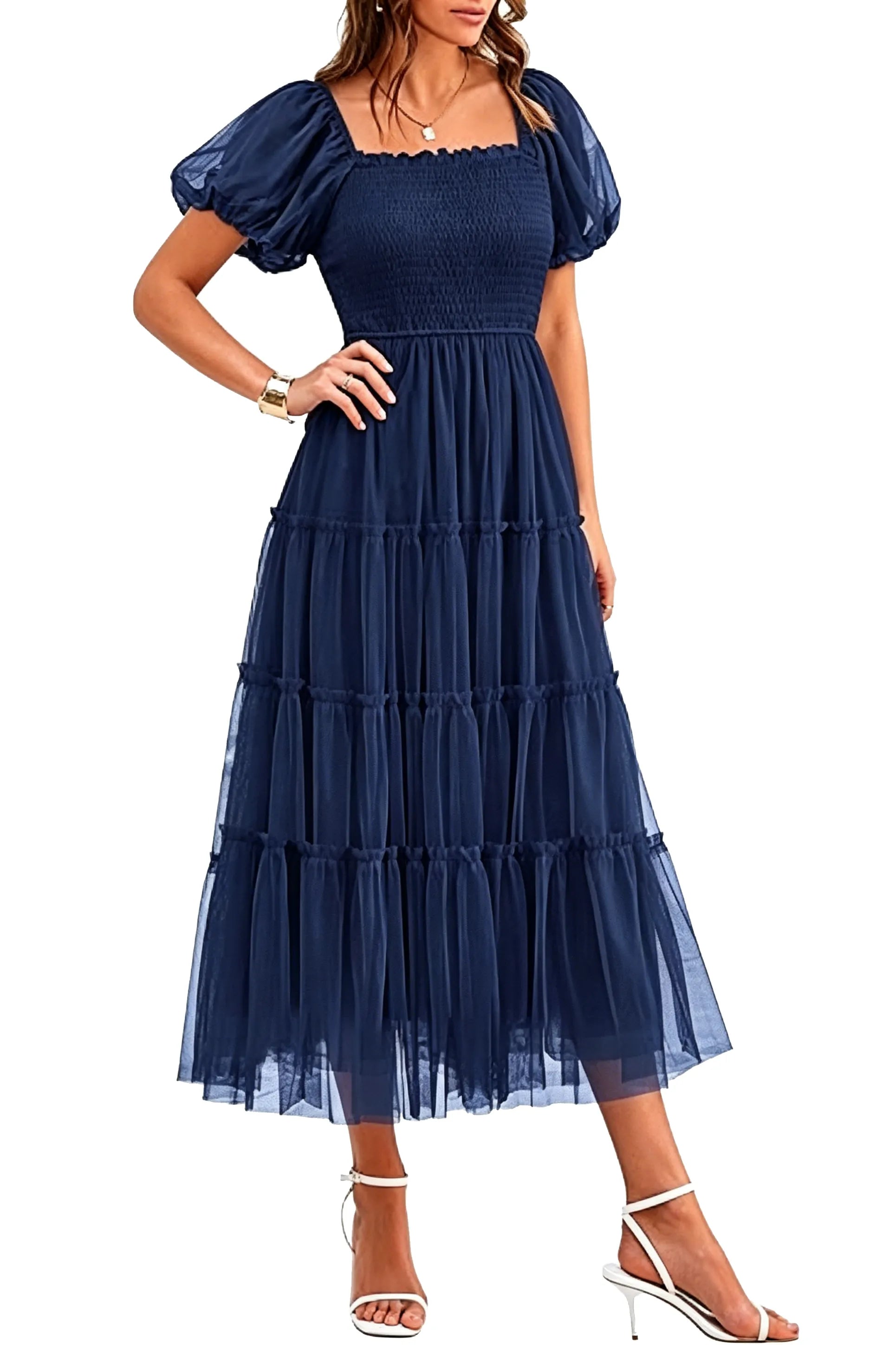 Fit and Flare Puff Sleeve Formal Dress