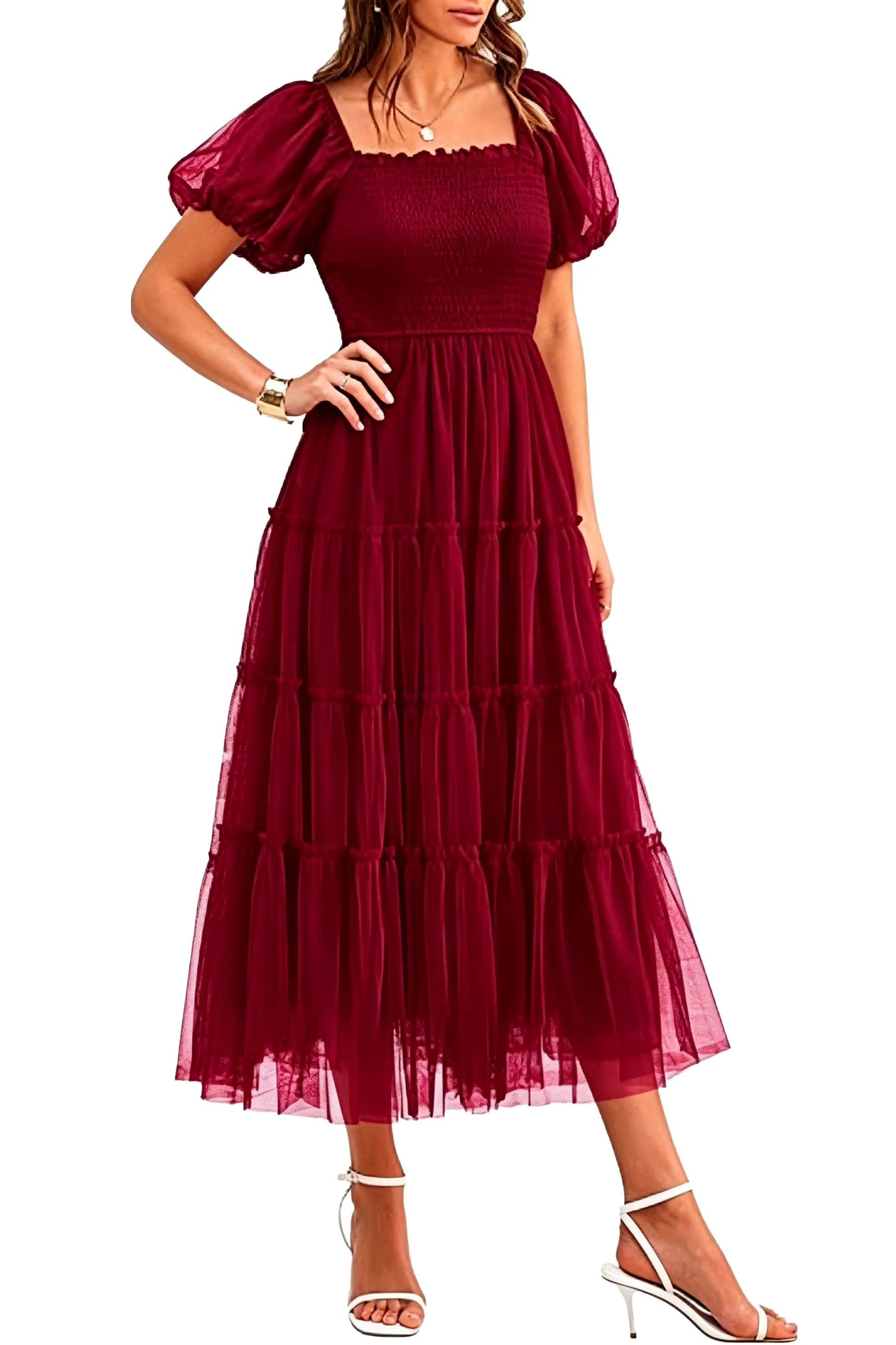 Fit and Flare Puff Sleeve Formal Dress