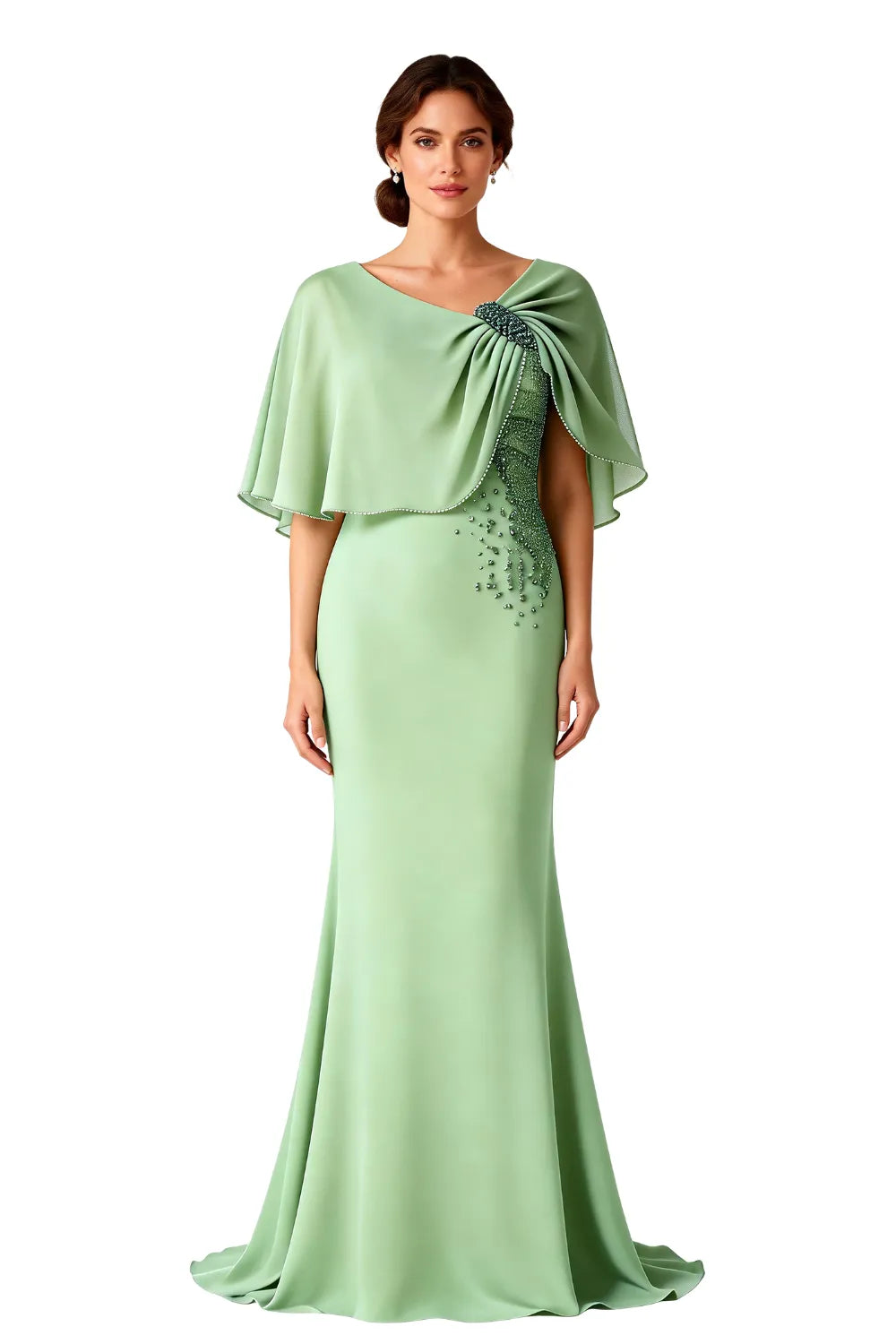 Elara Beaded Cape Mermaid Evening Gown