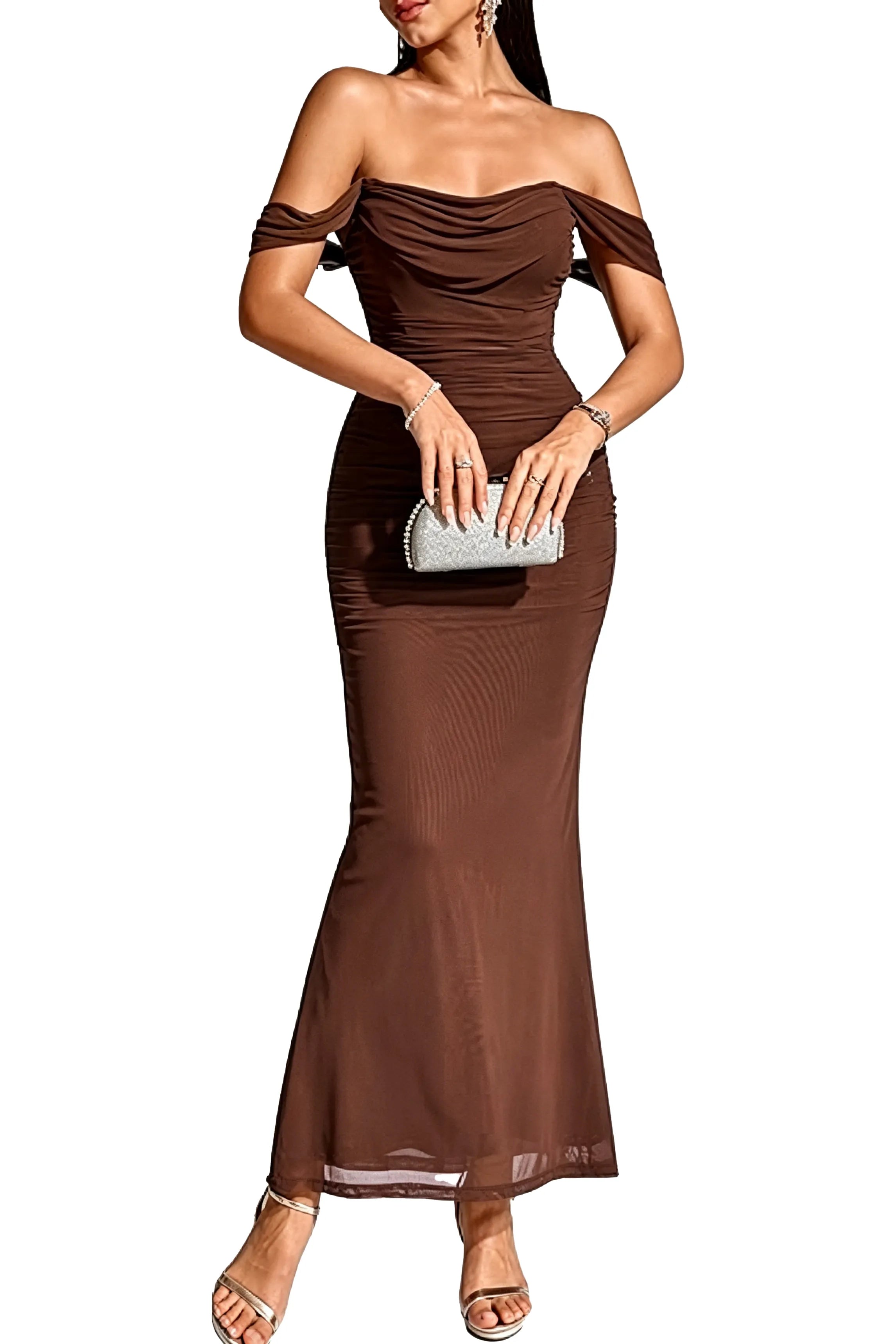 Elegant Mermaid Off Shoulder Wedding Guest Dress