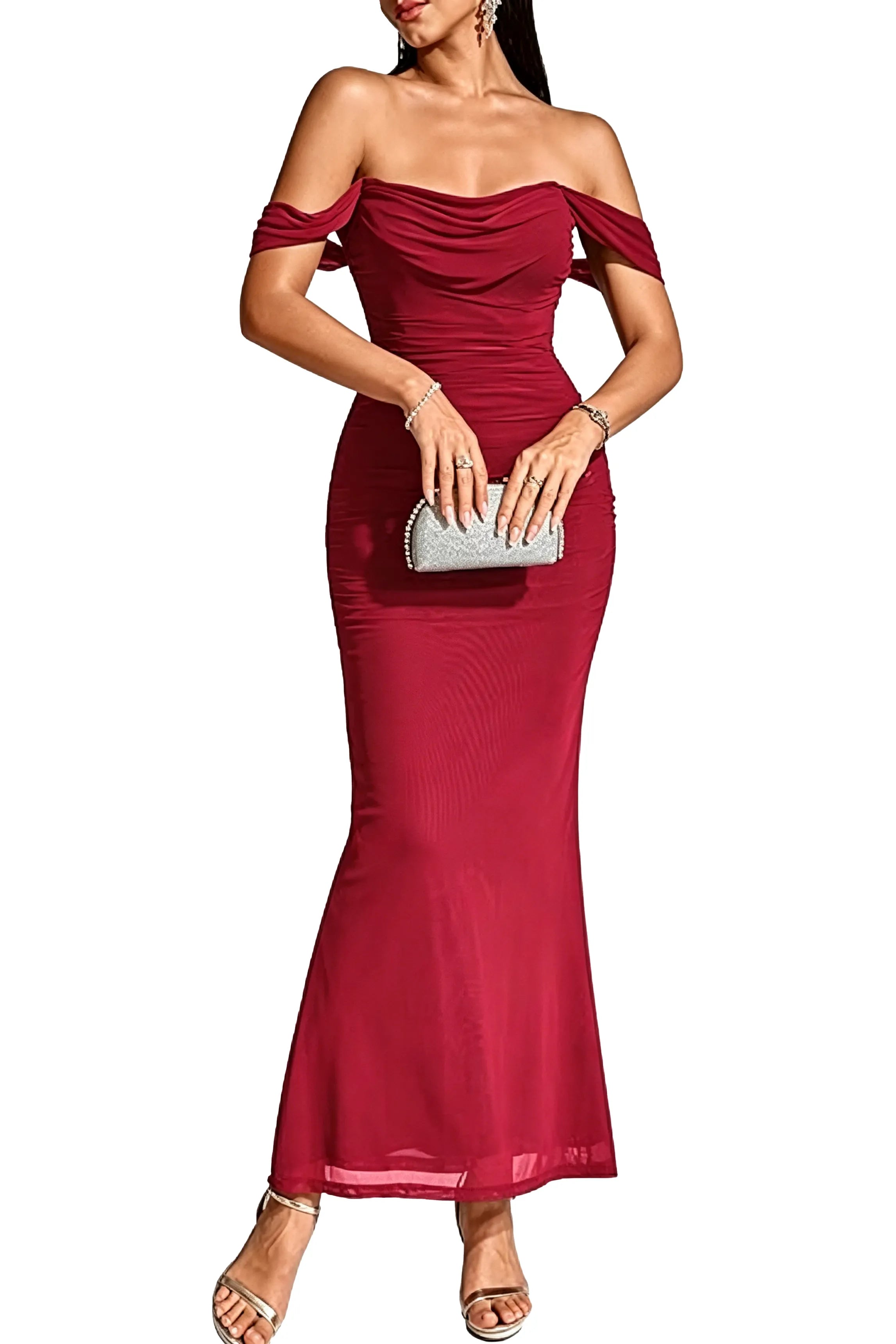 Elegant Mermaid Off Shoulder Wedding Guest Dress