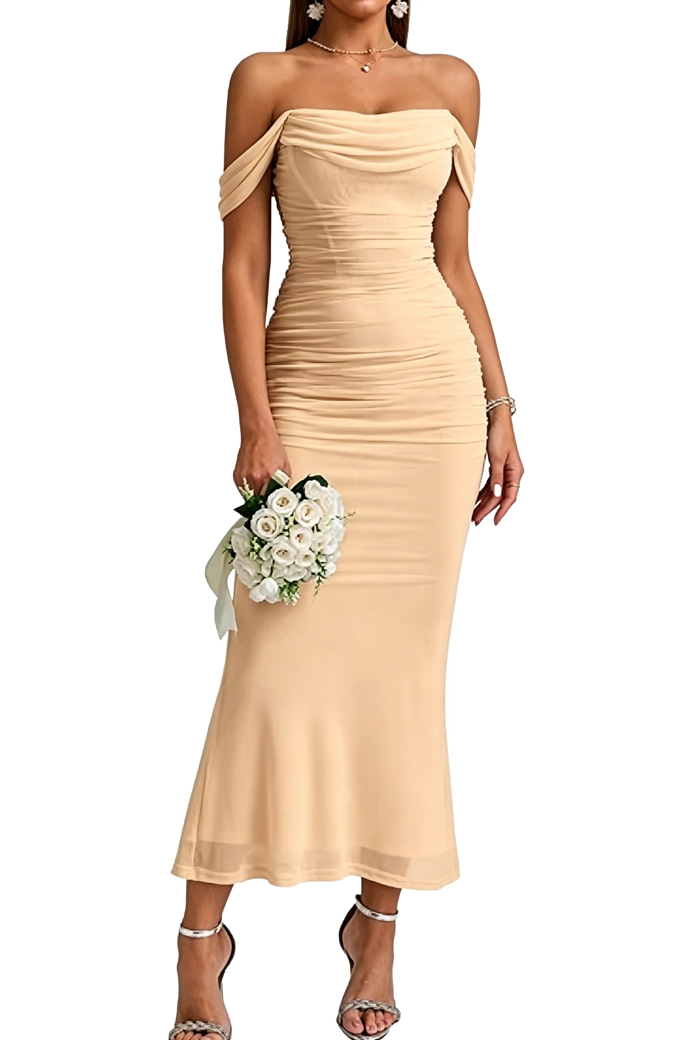 Elegant Mermaid Off Shoulder Wedding Guest Dress