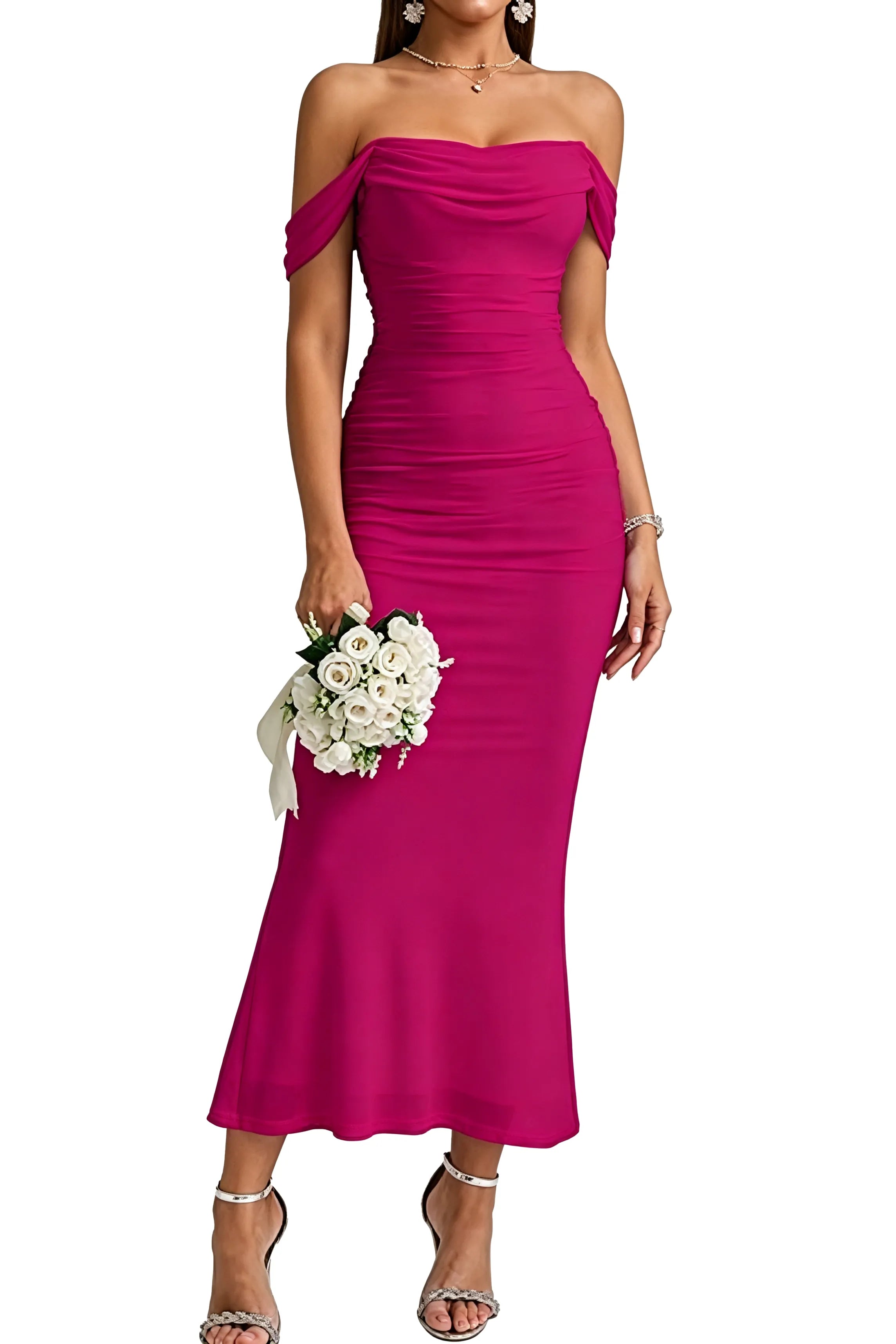 Elegant Mermaid Off Shoulder Wedding Guest Dress