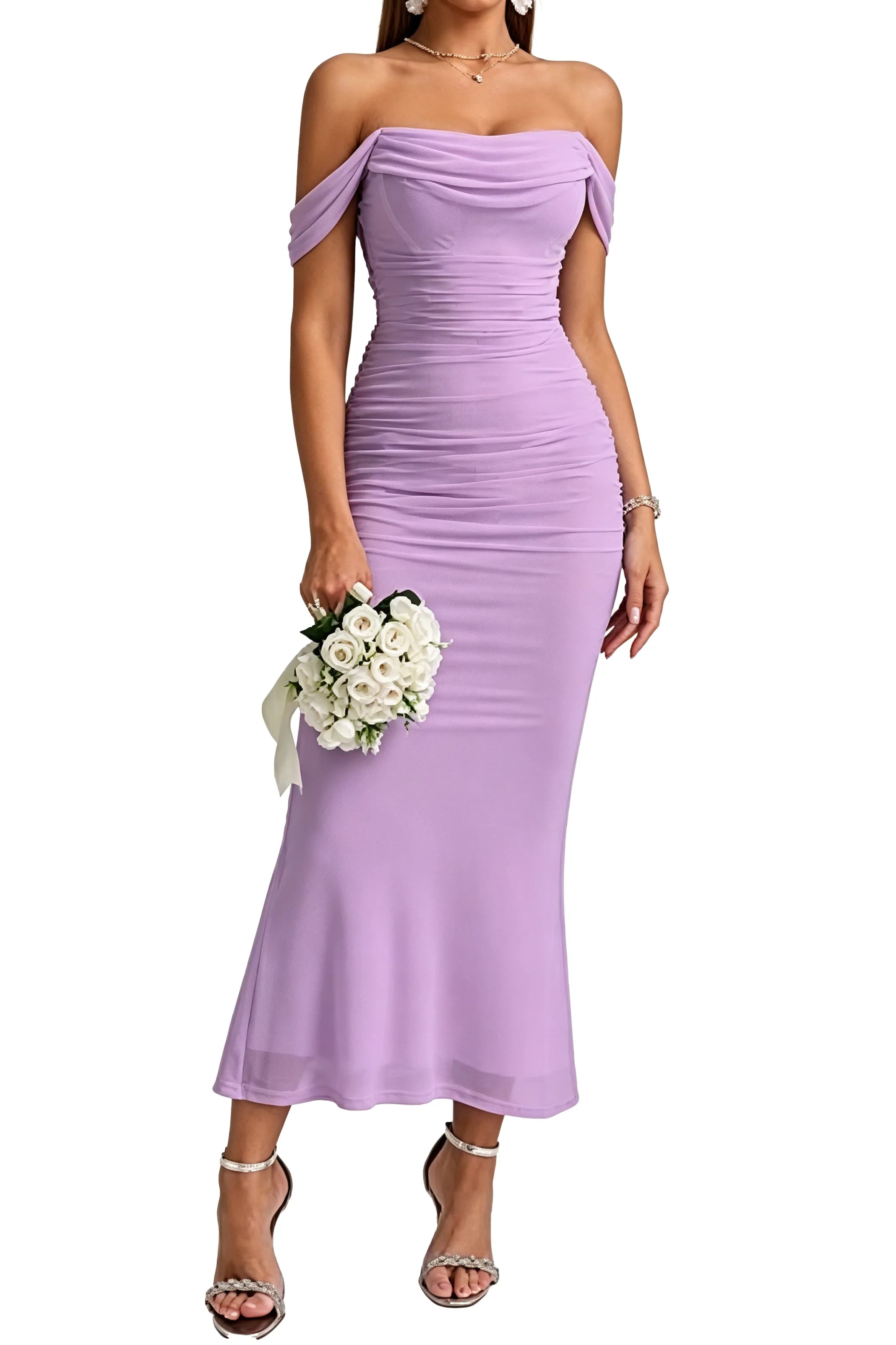 Elegant Mermaid Off Shoulder Wedding Guest Dress