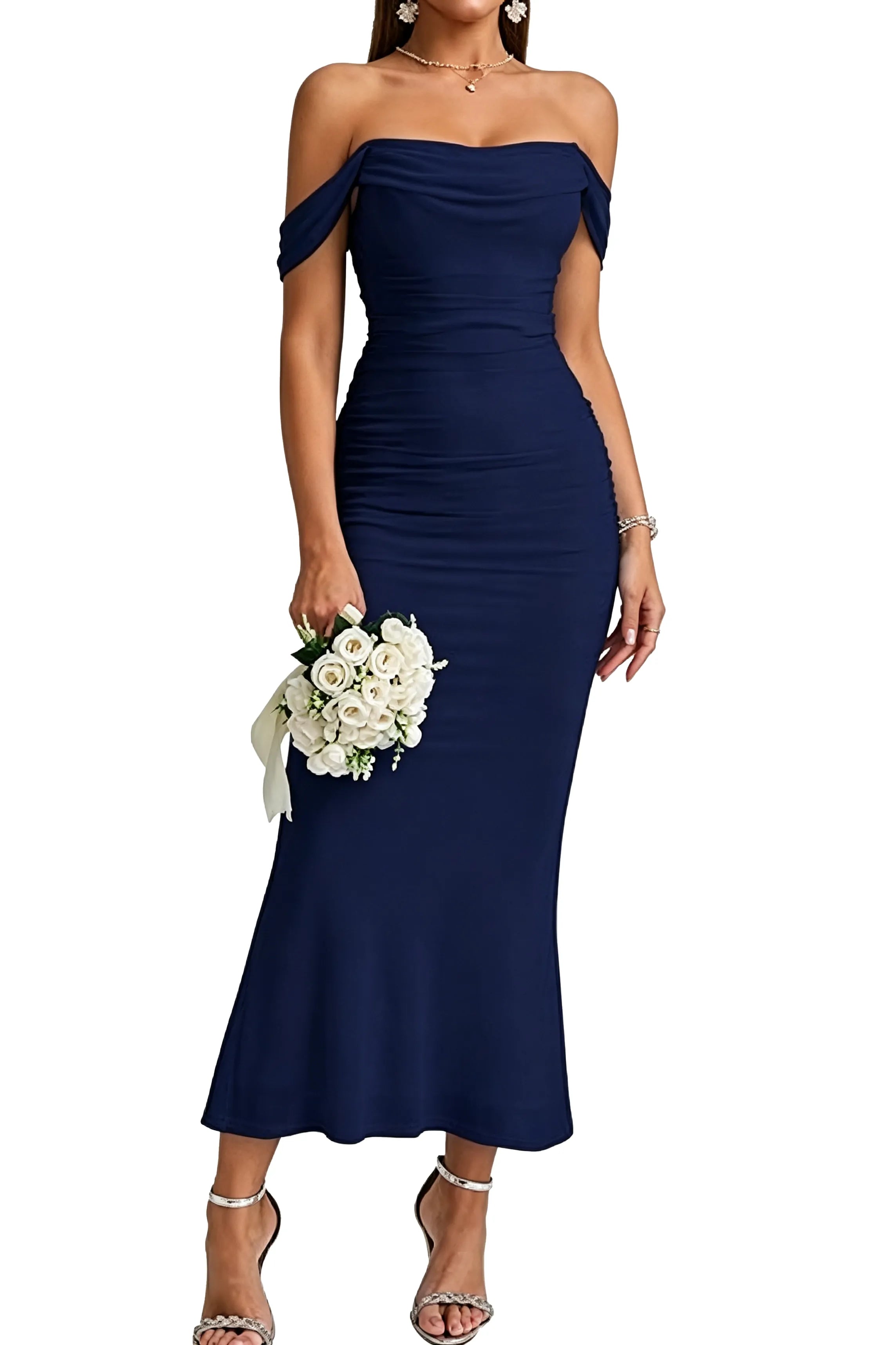 Elegant Mermaid Off Shoulder Wedding Guest Dress