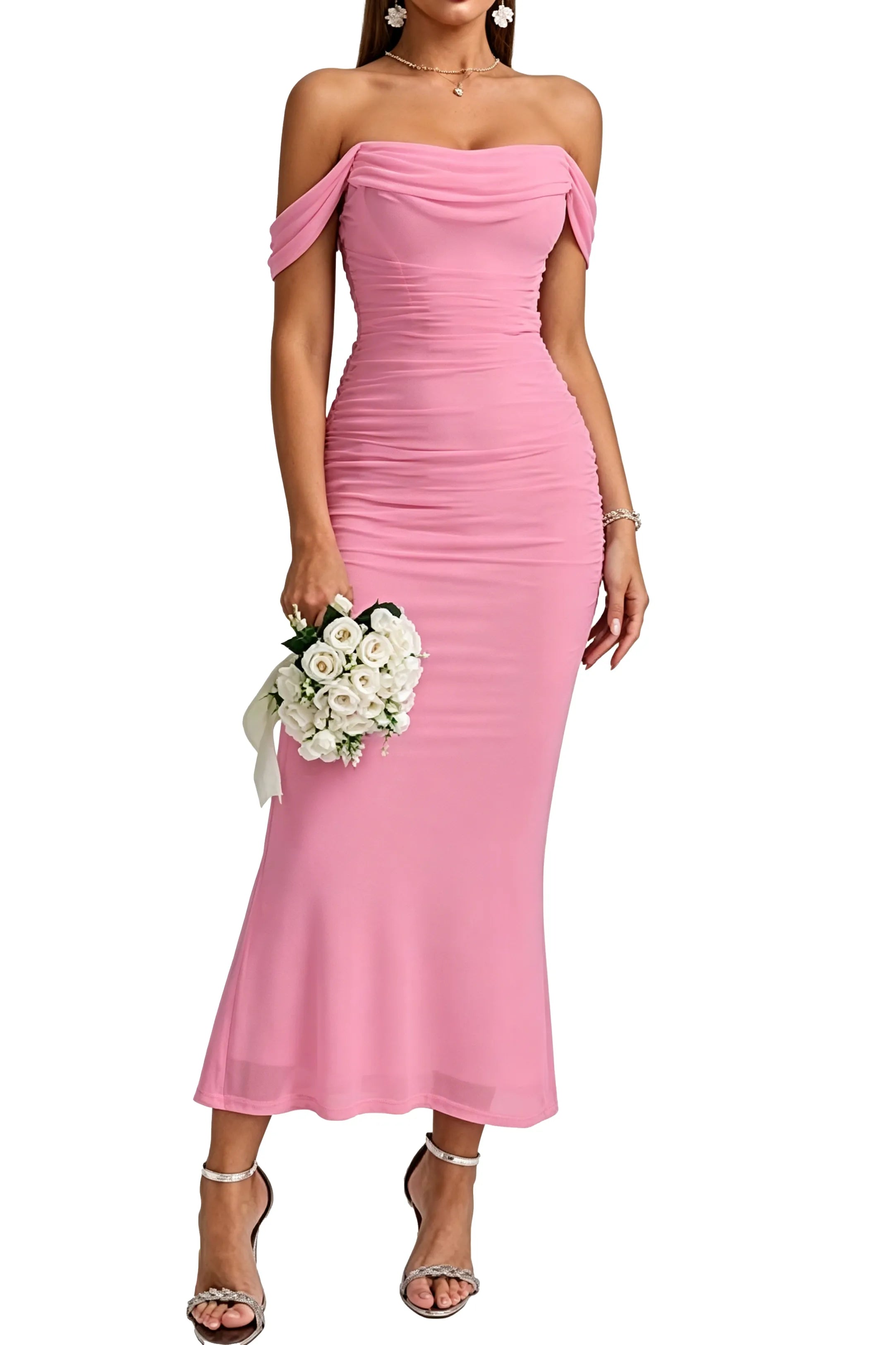 Elegant Mermaid Off Shoulder Wedding Guest Dress