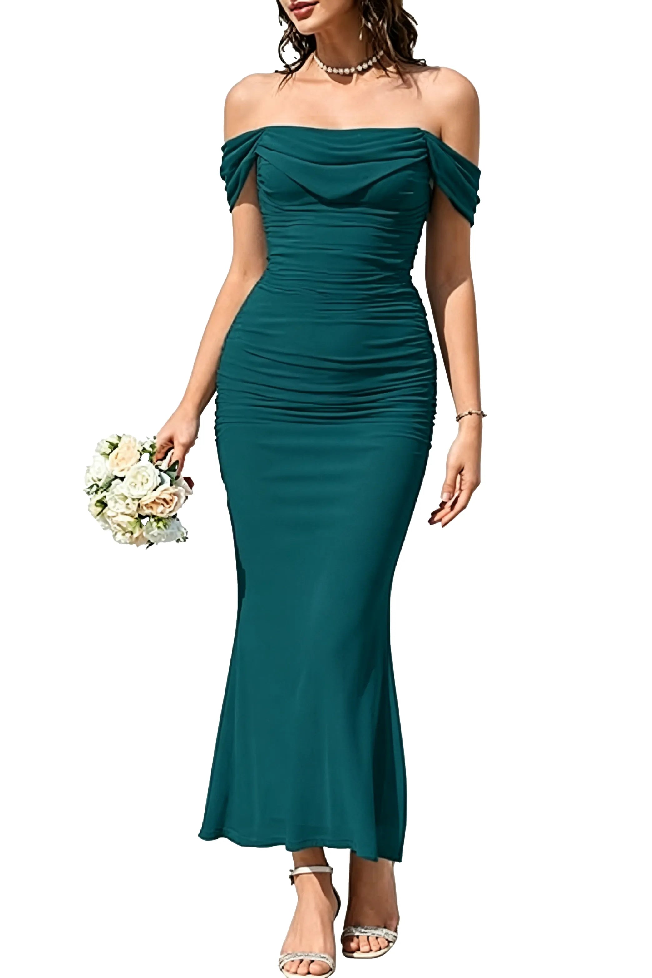 Elegant Mermaid Off Shoulder Wedding Guest Dress