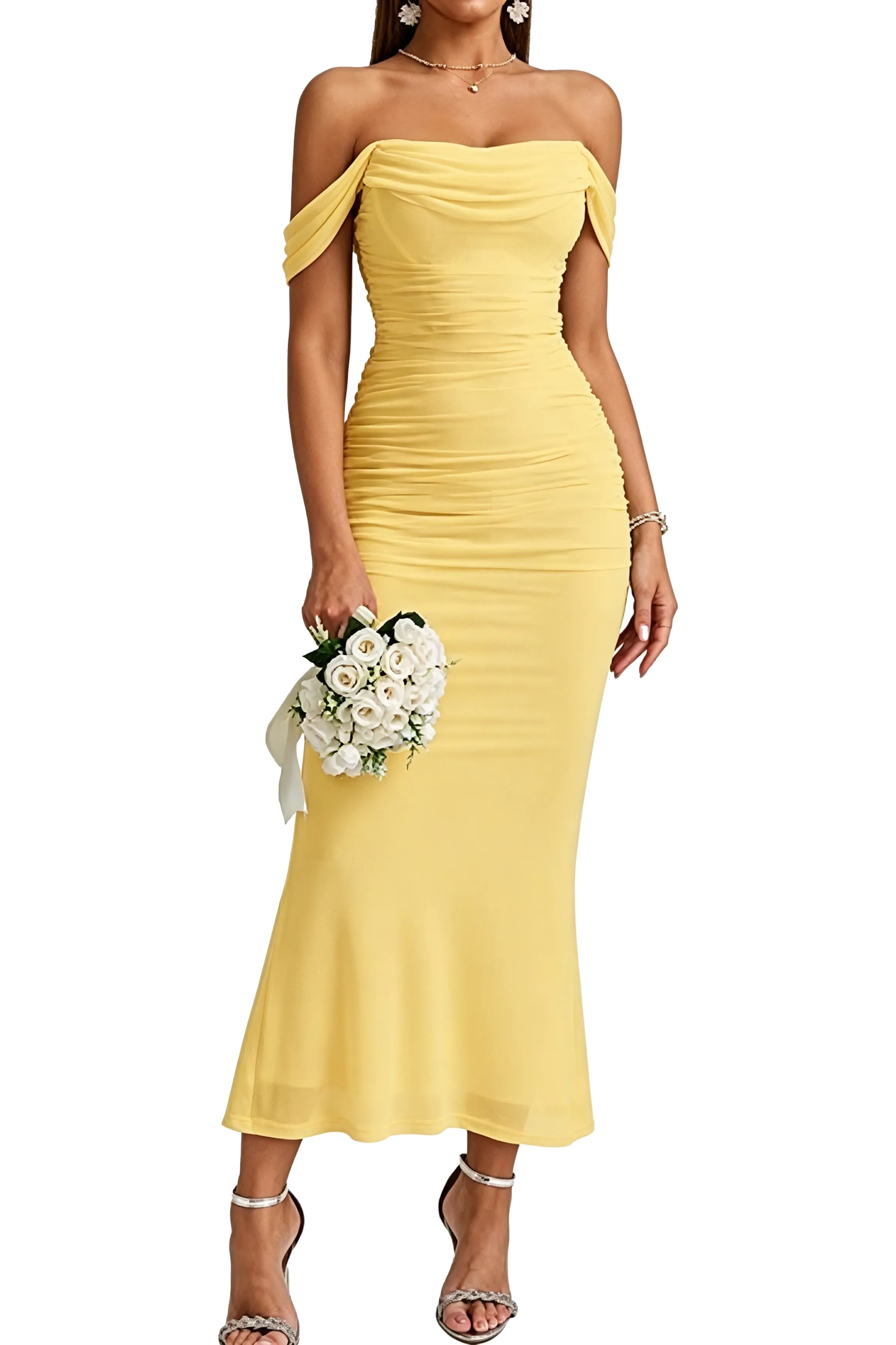 Elegant Mermaid Off Shoulder Wedding Guest Dress
