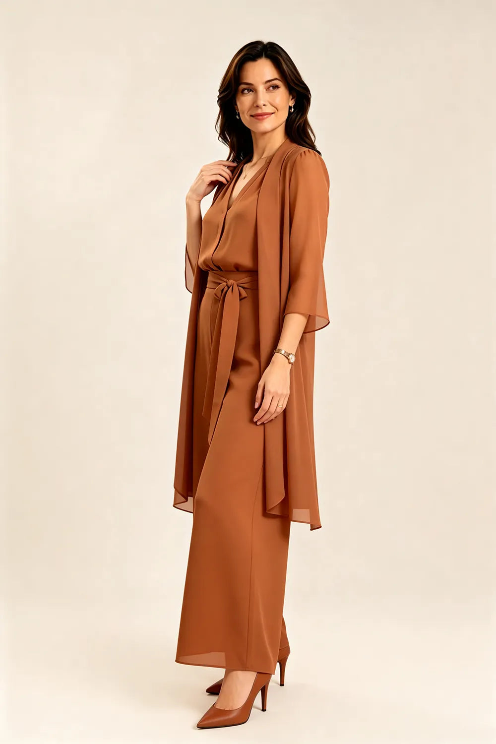 Tie-Waist Chiffon Pant Suit