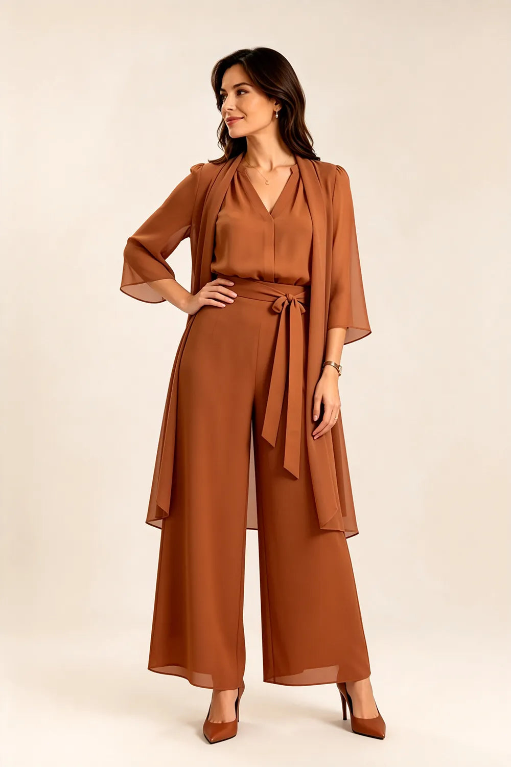 Tie-Waist Chiffon Pant Suit
