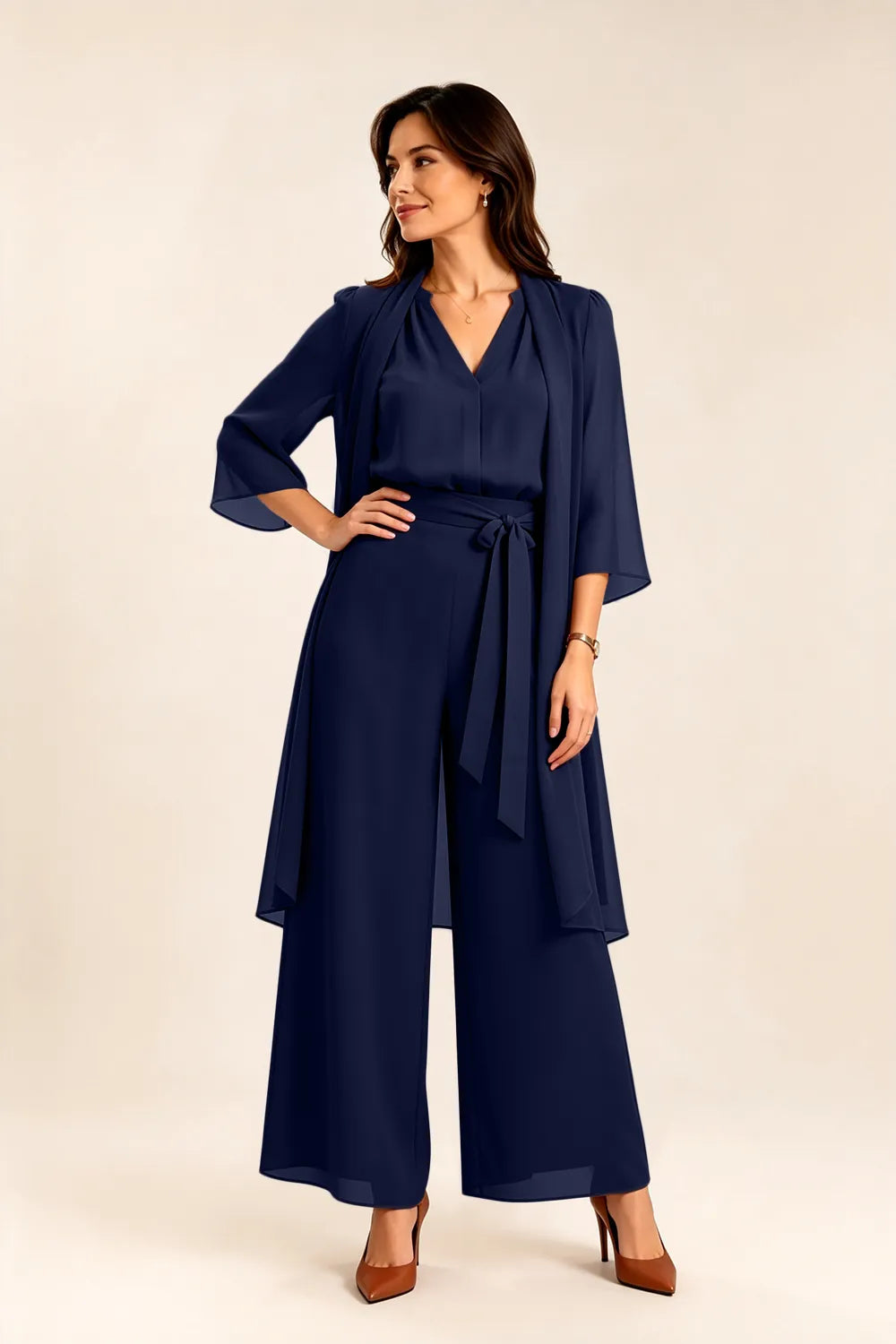 Tie-Waist Chiffon Pant Suit
