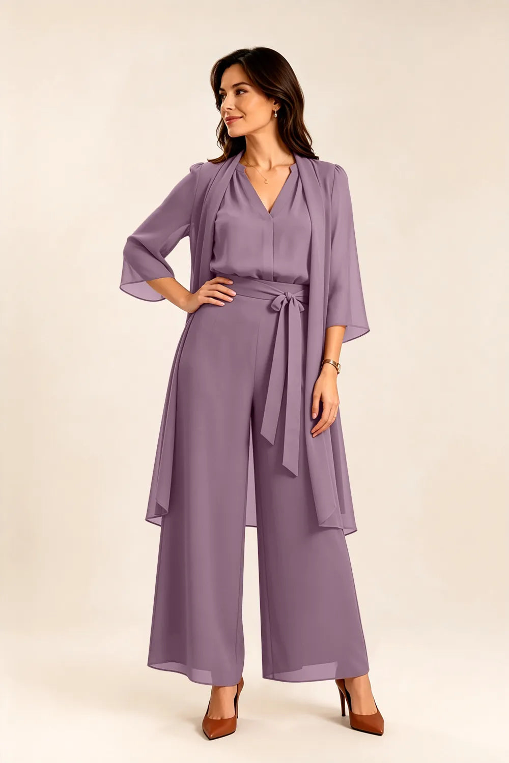Tie-Waist Chiffon Pant Suit