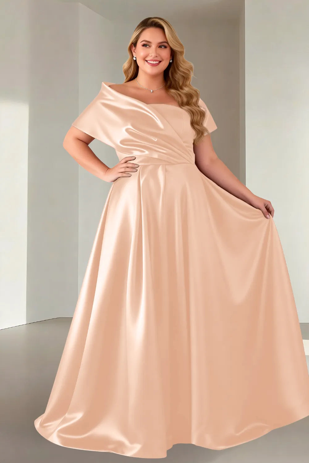 Luxe Satin Off-Shoulder Wedding Guest Dress