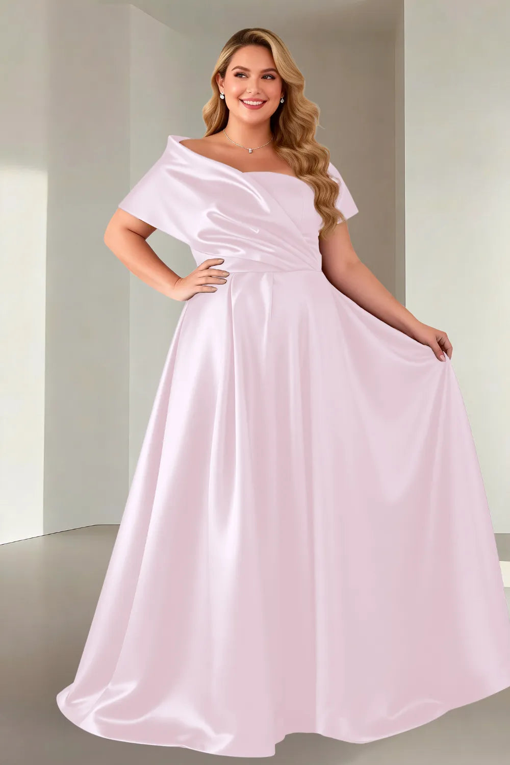 Luxe Satin Off-Shoulder Wedding Guest Dress