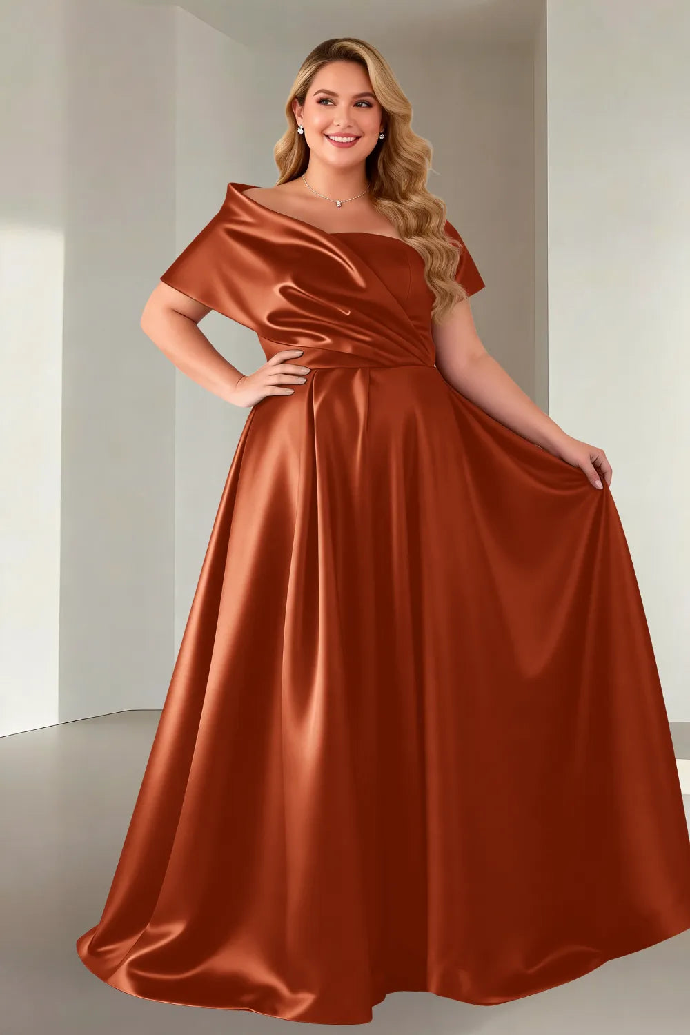 Luxe Satin Off-Shoulder Wedding Guest Dress