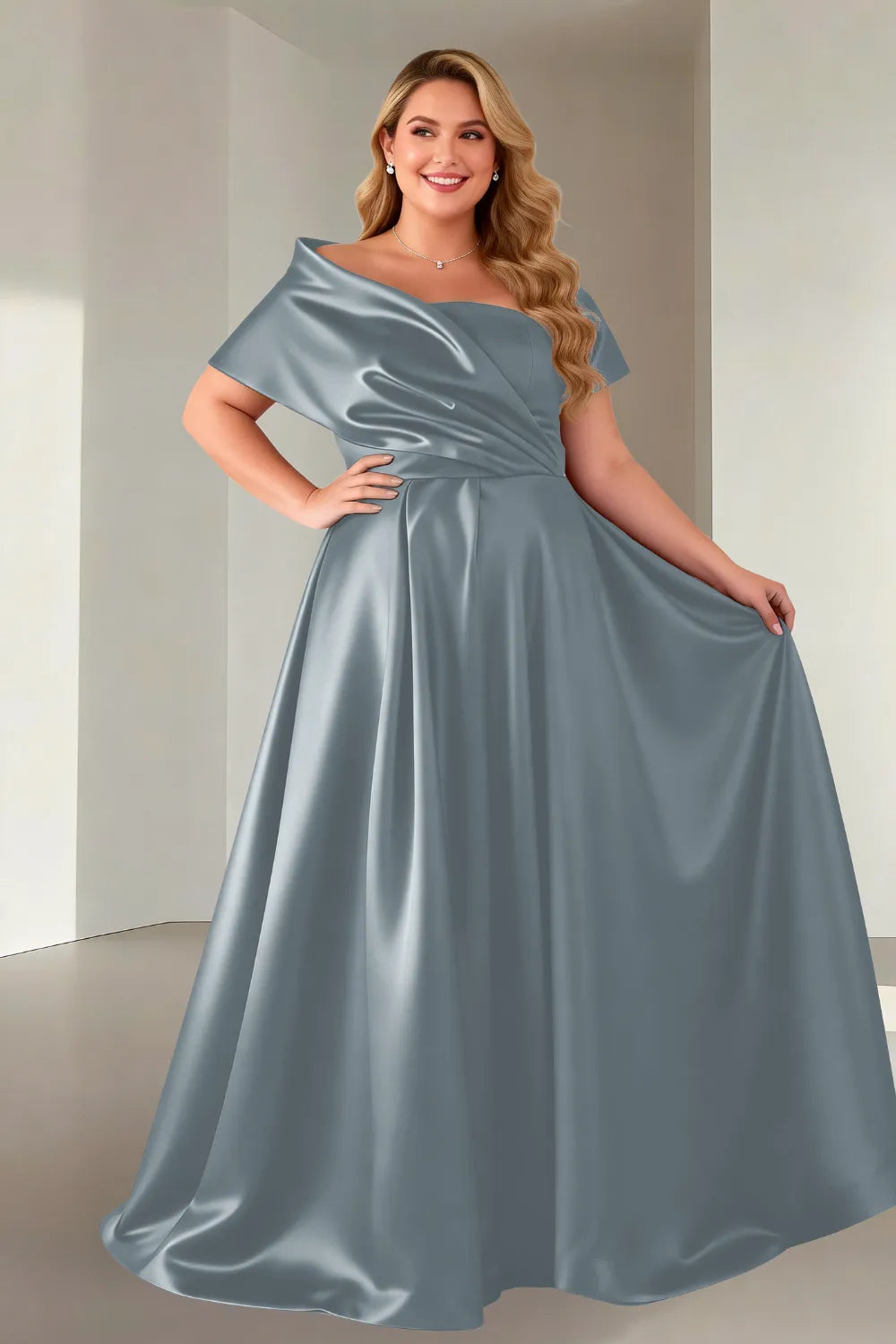 Luxe Satin Off-Shoulder Wedding Guest Dress