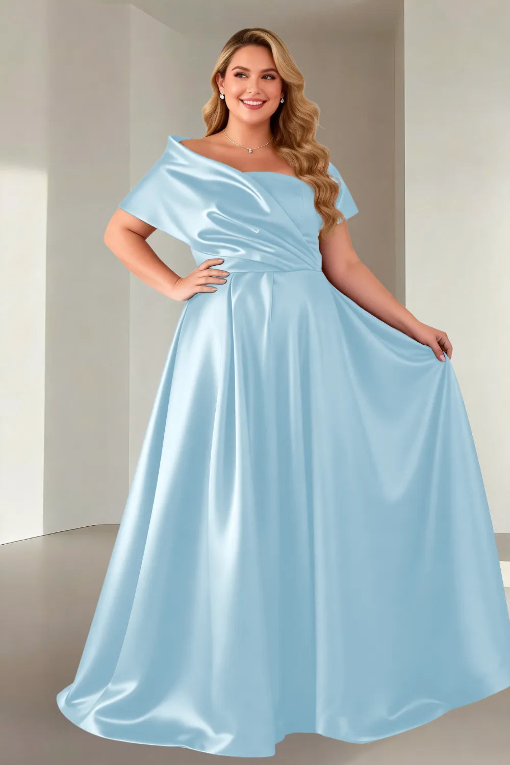 Luxe Satin Off-Shoulder Wedding Guest Dress