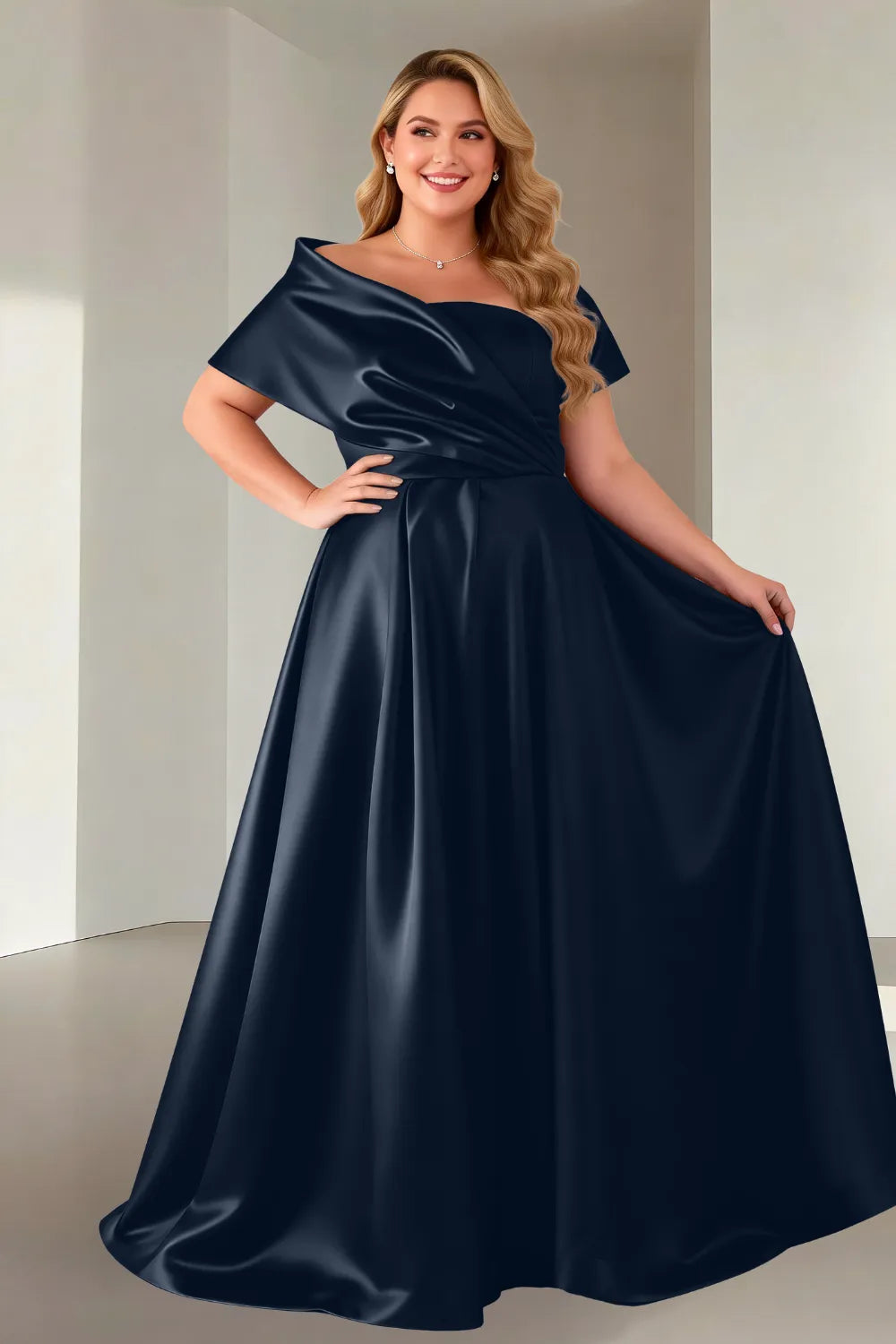 Luxe Satin Off-Shoulder Wedding Guest Dress
