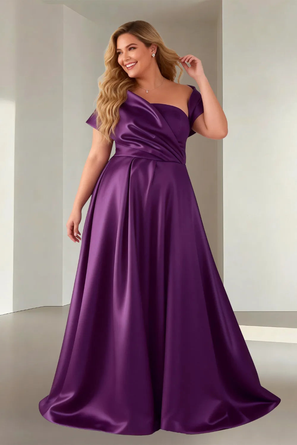 Luxe Satin Off-Shoulder Wedding Guest Dress