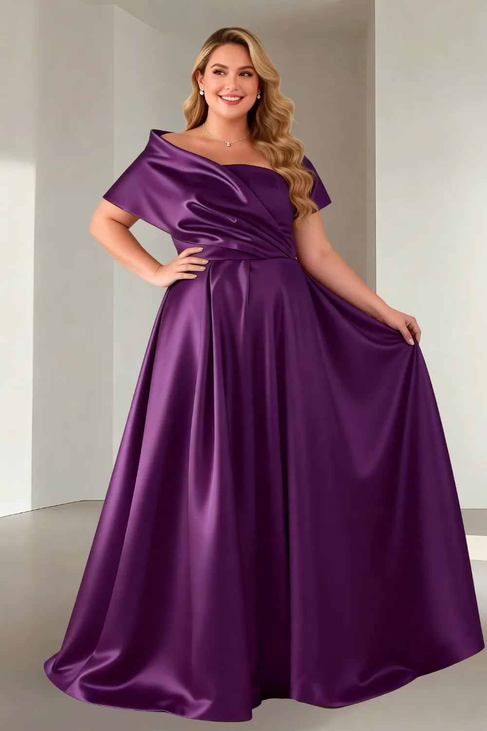 Luxe Satin Off-Shoulder Wedding Guest Dress