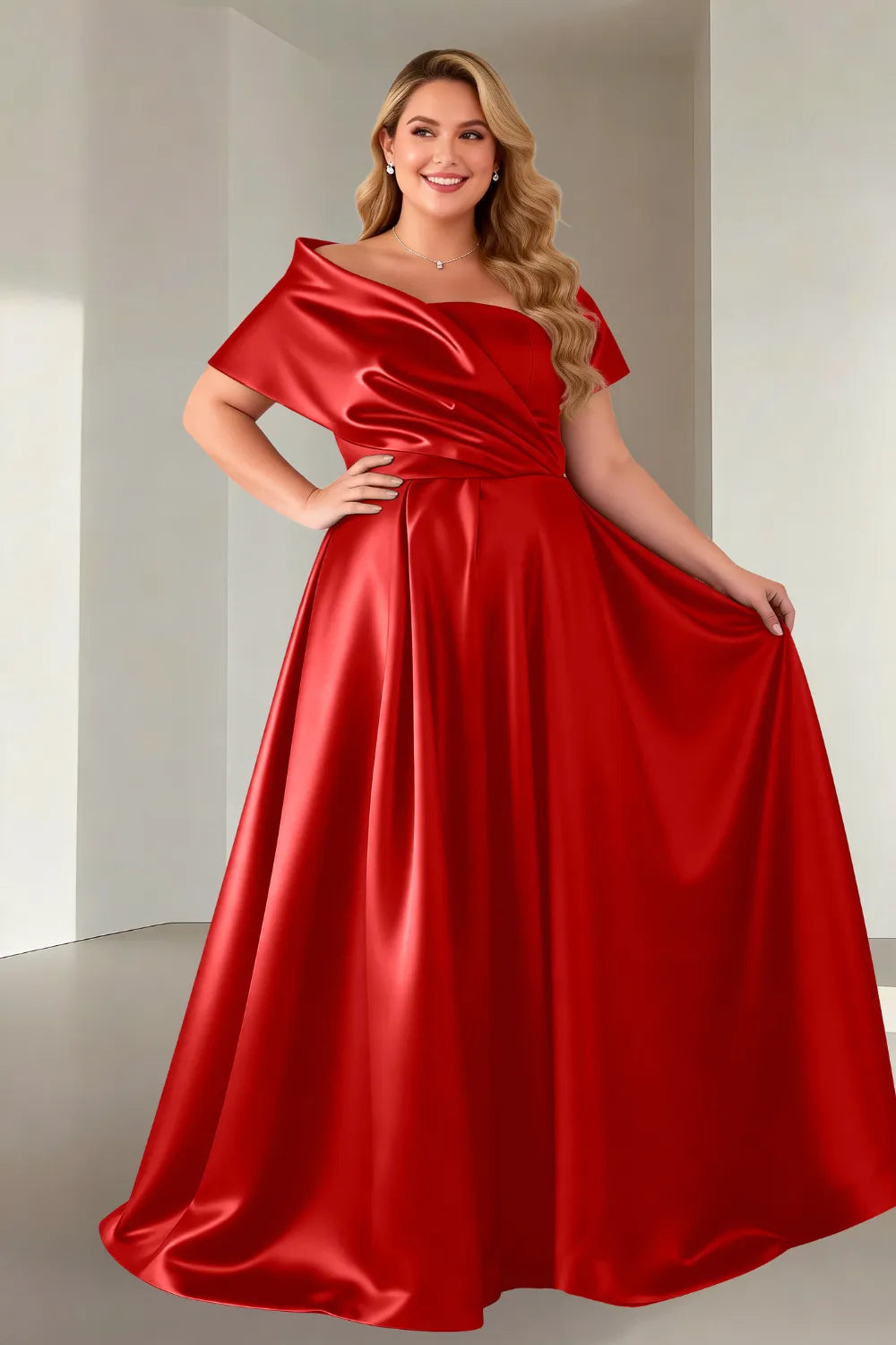 Luxe Satin Off-Shoulder Wedding Guest Dress