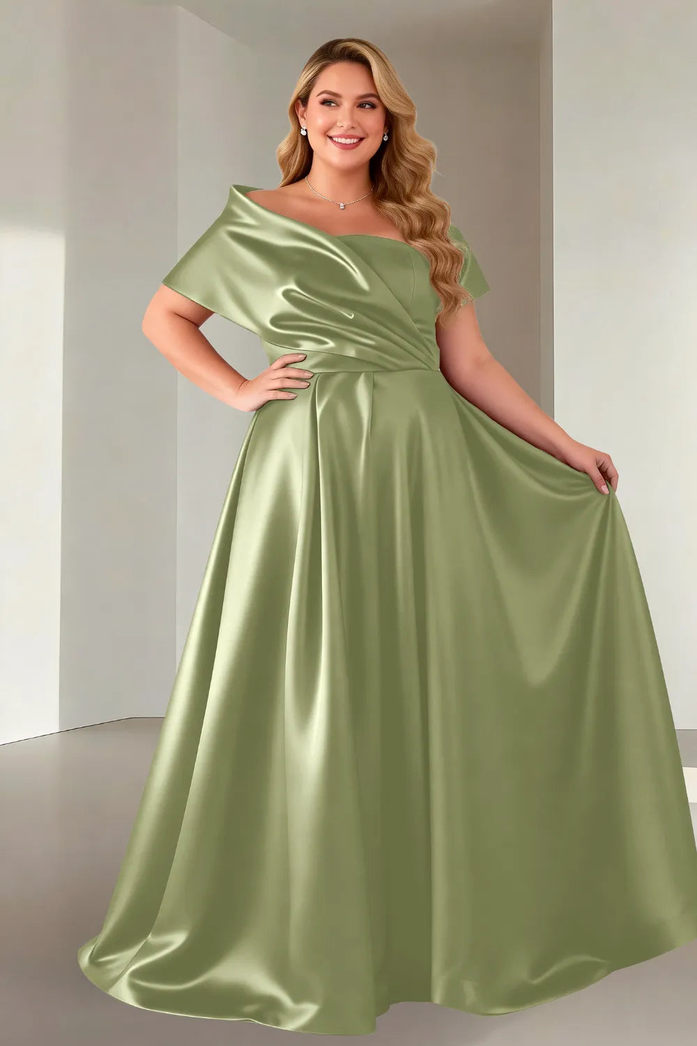 Luxe Satin Off-Shoulder Wedding Guest Dress