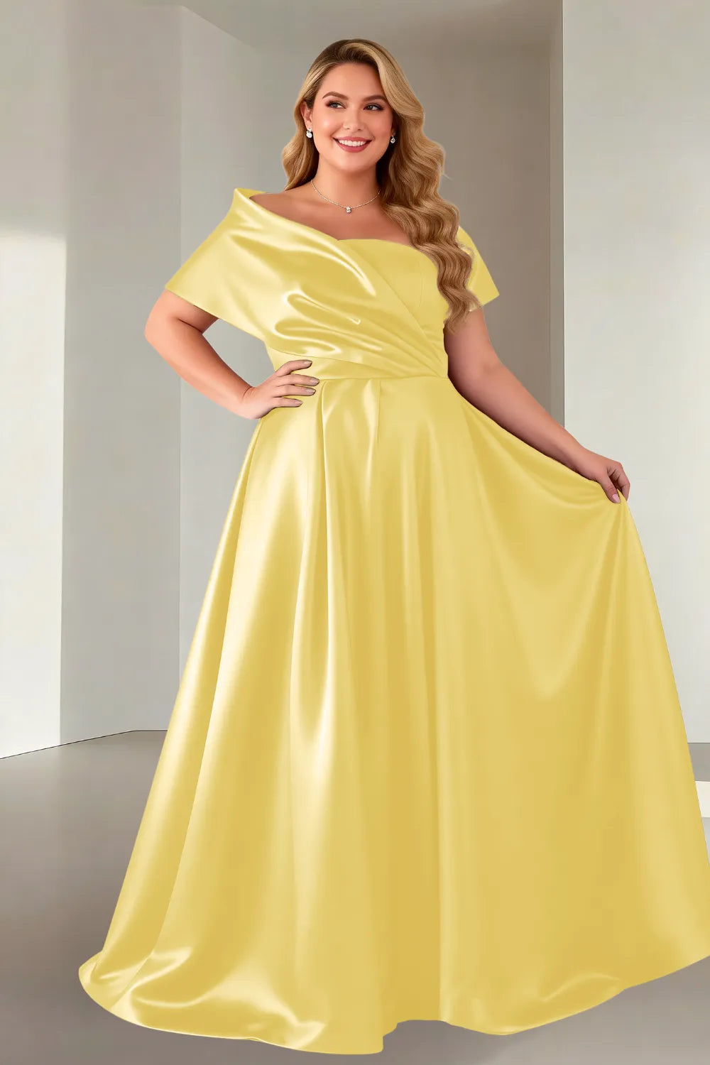 Luxe Satin Off-Shoulder Wedding Guest Dress