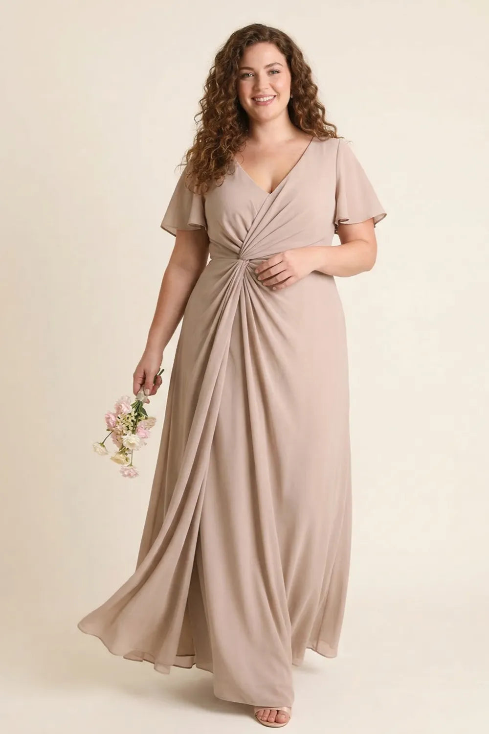 Aurora Ruched V-Neck Chiffon Maxi Dress